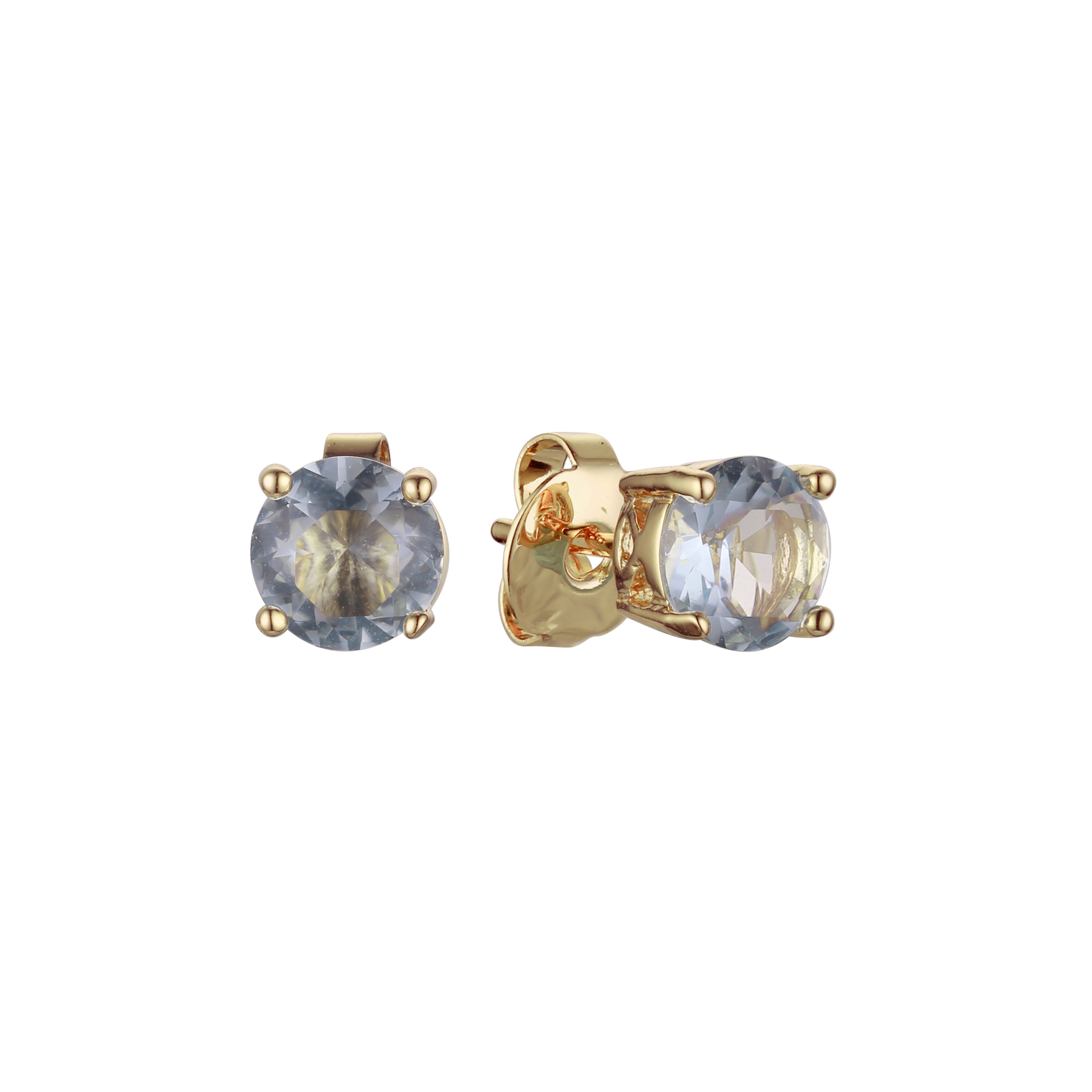 Solitaire Four claws colorful cz 14K Gold, Rose Gold, White Gold Stud earrings