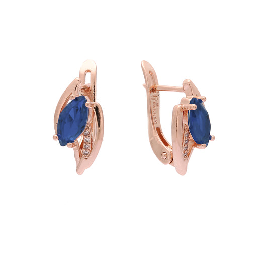 Solitaire Marquise paved colorful CZ Rose Gold earrings