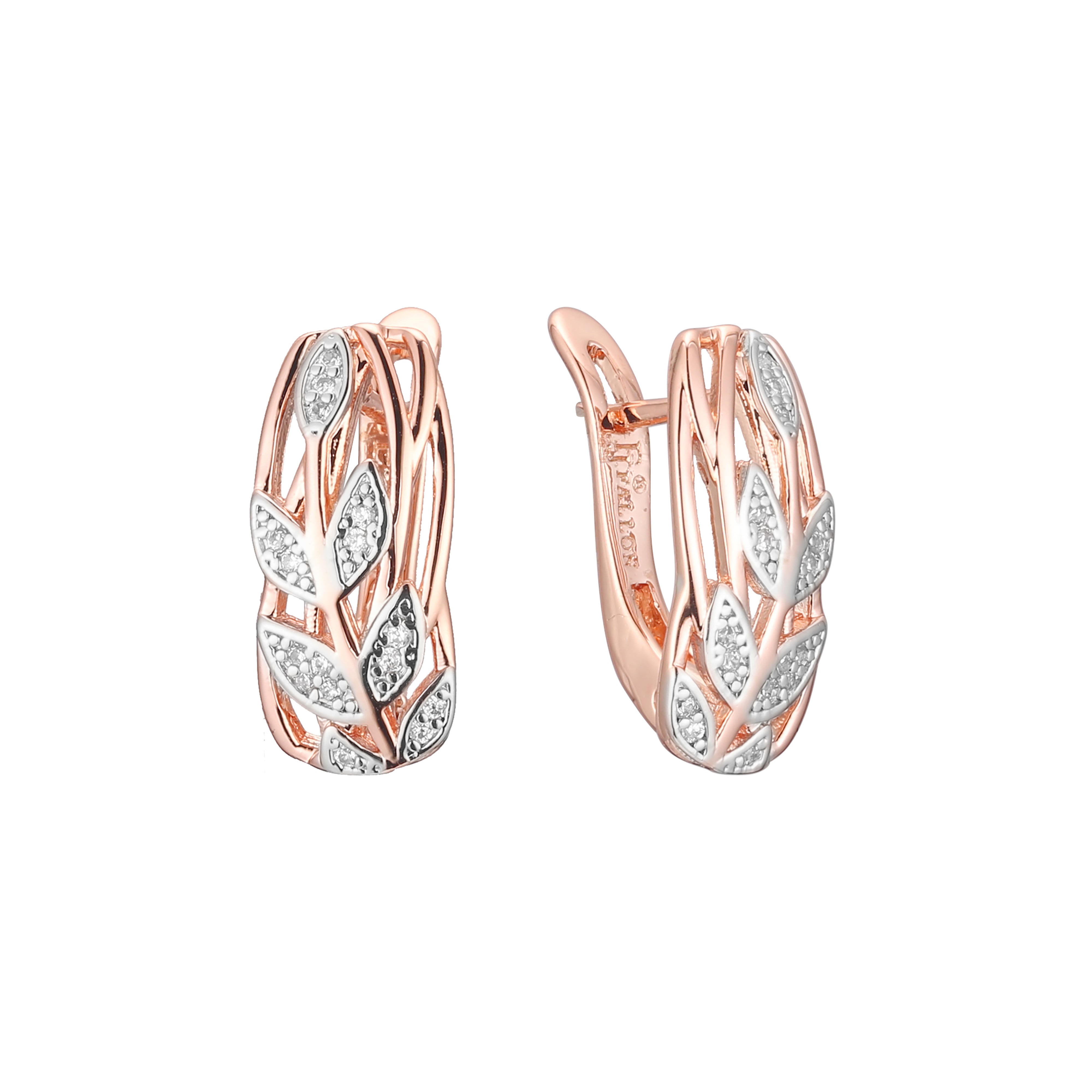 Leaves cluster earrings in 14K Gold, Rose Gold, two tone plating colors