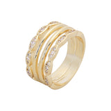 Four band double paved wide 14K Gold rings