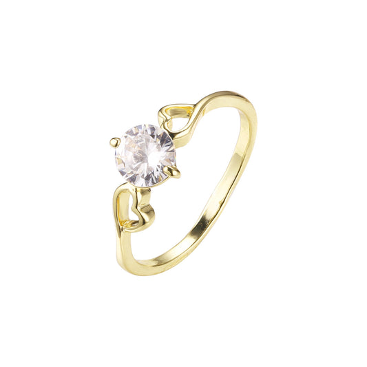 Solitario blanco redondo CZ Oro 18K, anillos Oro 14K