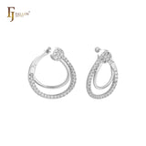 Twisted paved White CZs 14K Gold earrings