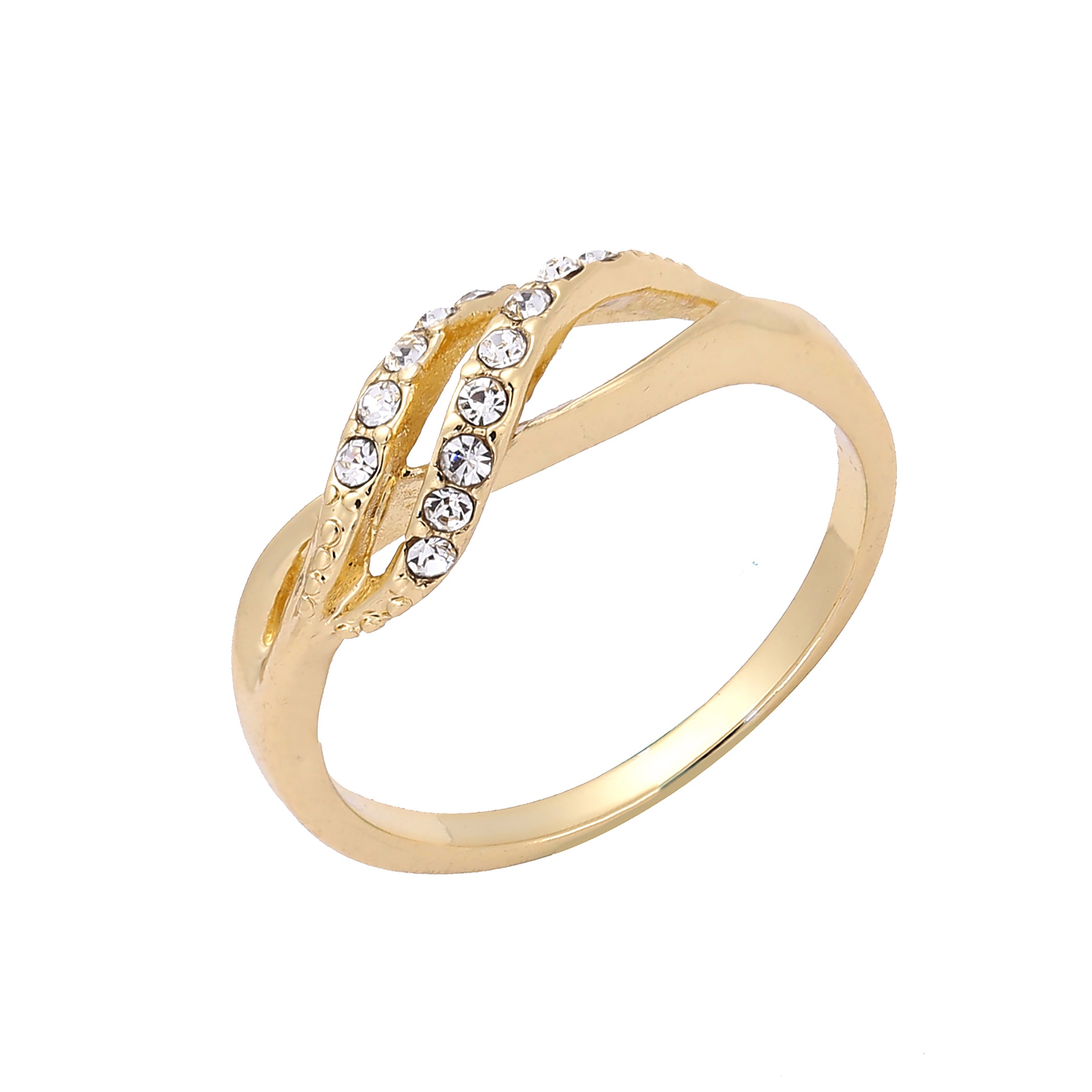 Criss-cross paved 14K Gold, Rose Gold two tone Rings