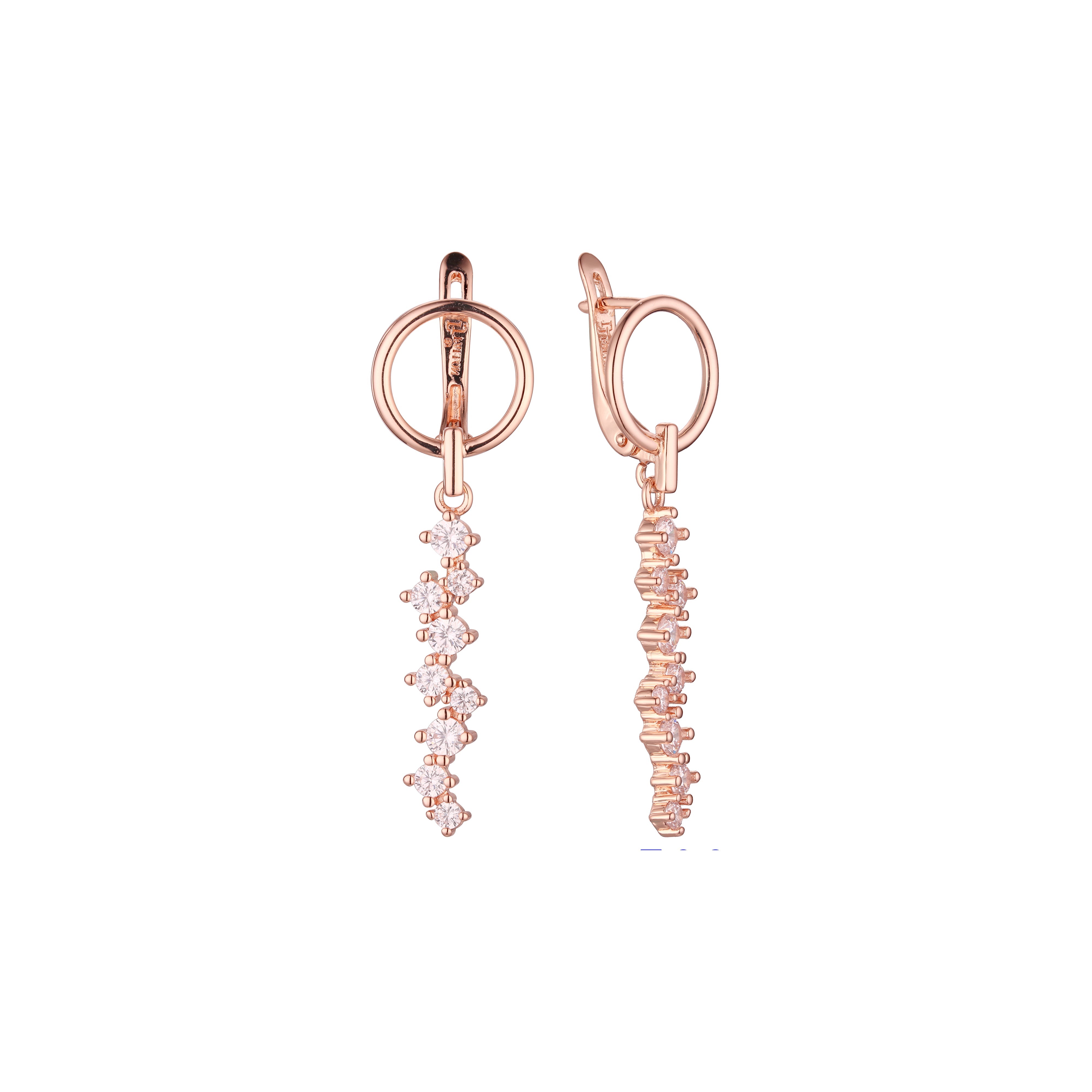 Aretes colgantes de racimo en Oro 14K, colores baño de oro rosa