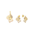 Ribbon bells paved 14K Gold pendant jewelry set