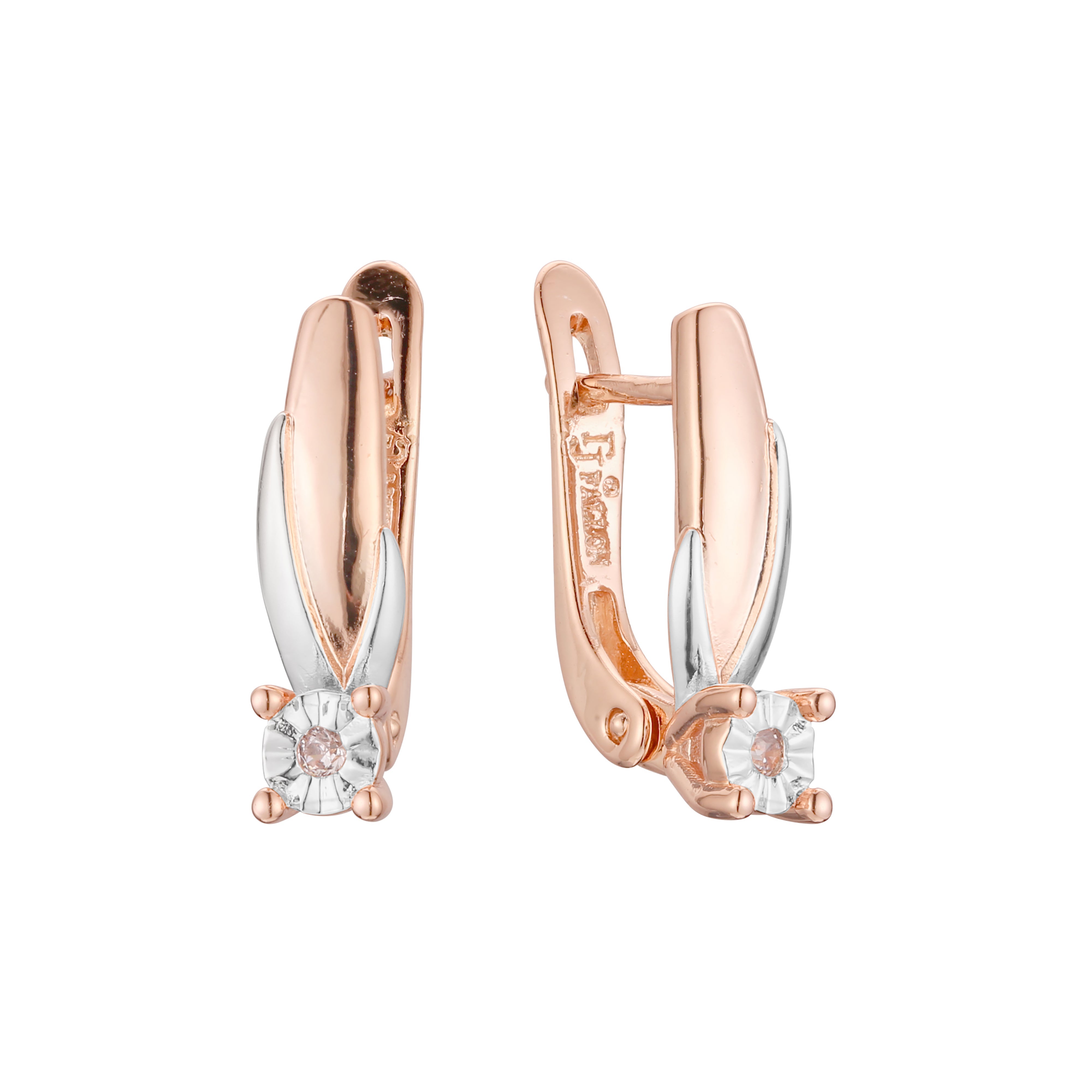 Solitaire earrings in 14K Gold, Rose Gold, two tone plating colors