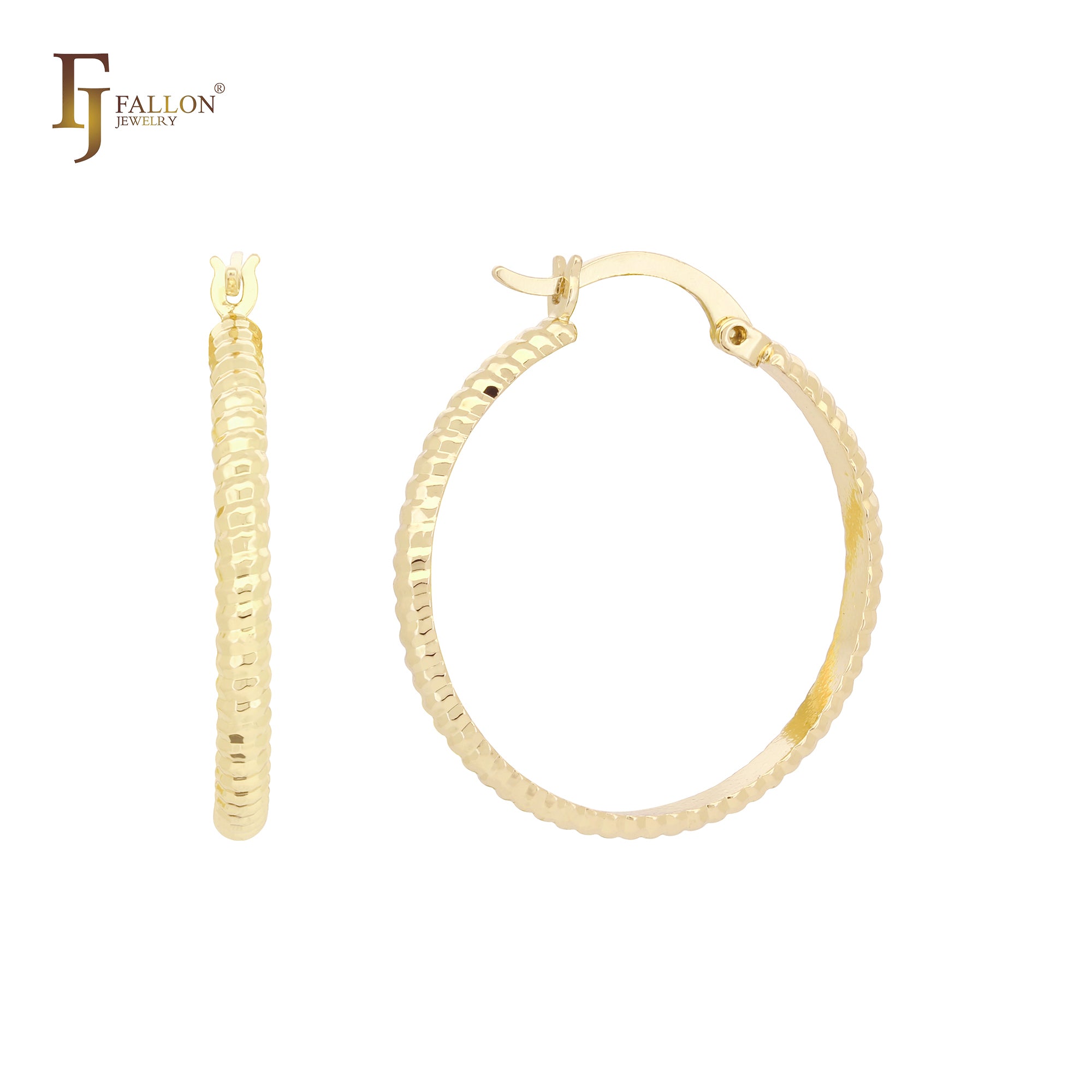 Rounded Rope Textured 14K Gold, Rose Gold, White Gold hoop earrings