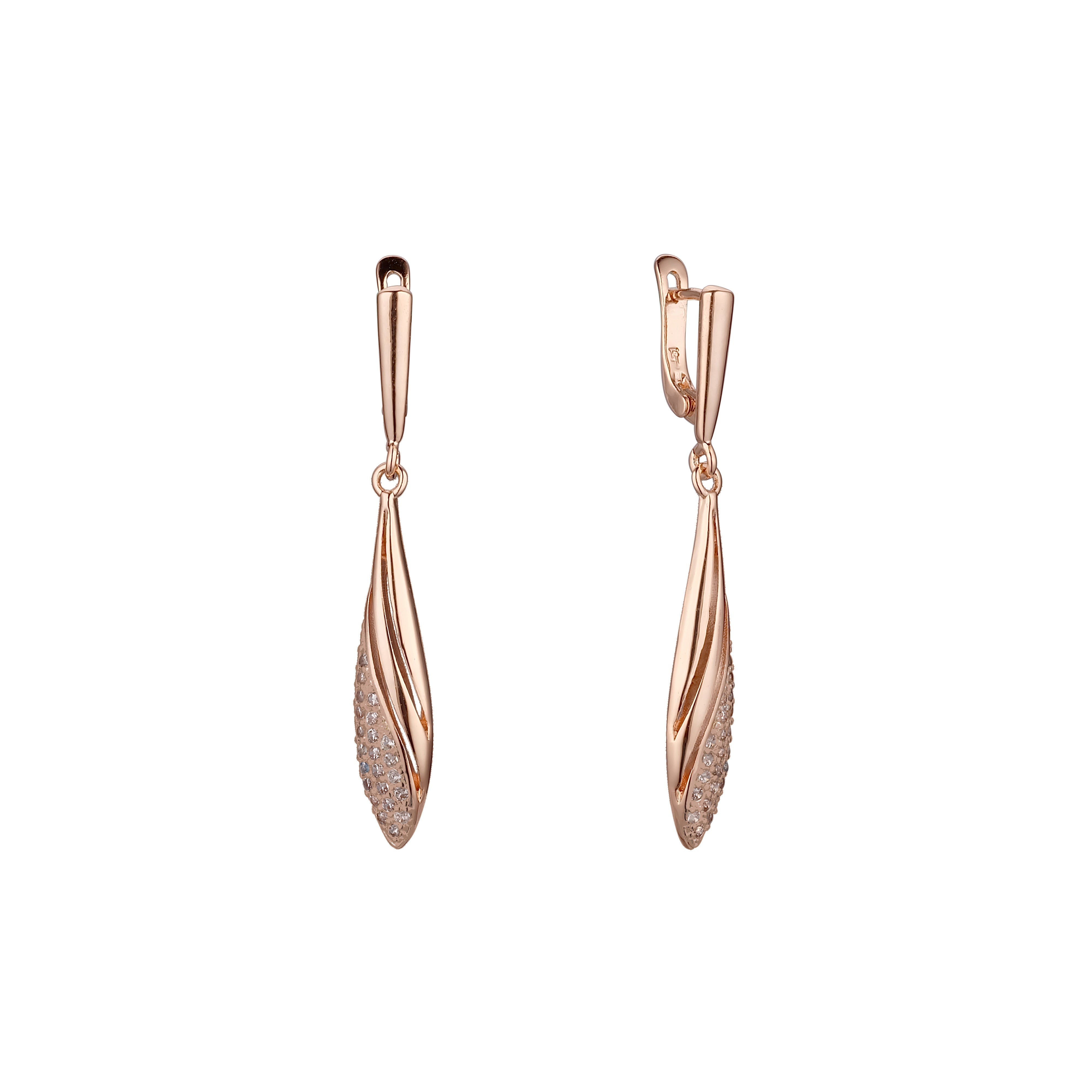 Teardrop drop earrings in Rose Gold, two tone plating colors