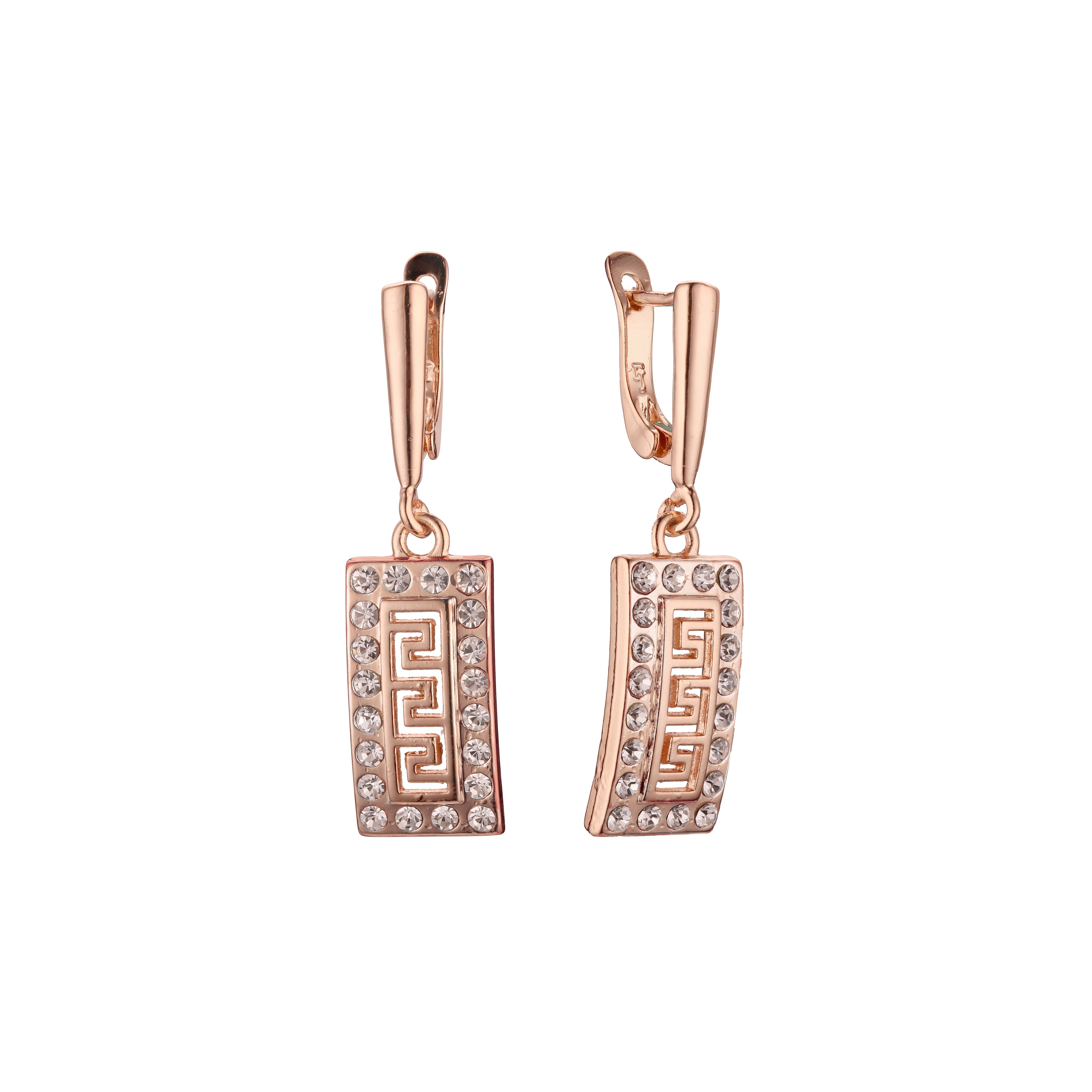 Greek key meander earrings in 14K Gold, Rose Gold, two tone plating colors