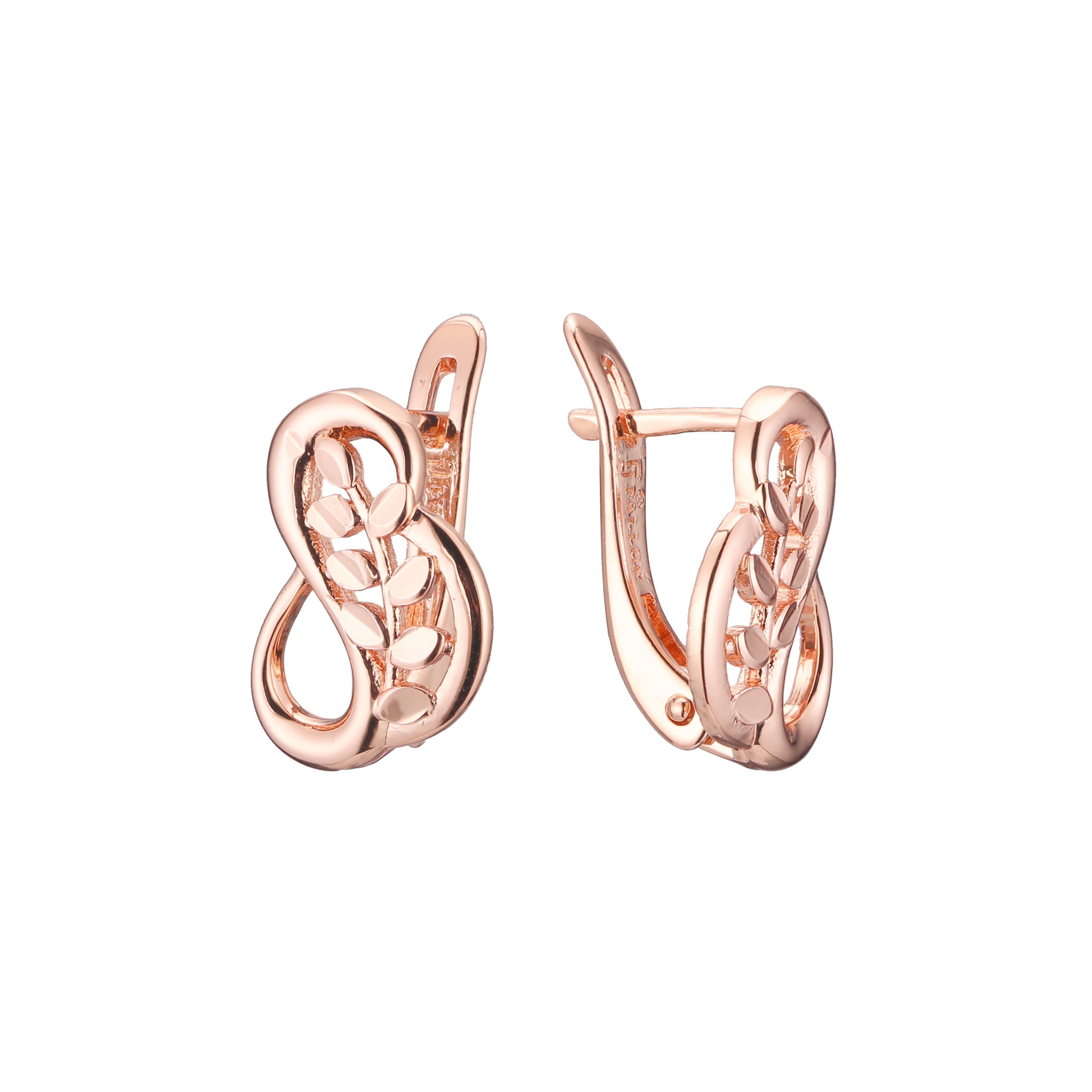 Aretes de hojas en Oro 14K, Oro Rosa, baño en dos tonos