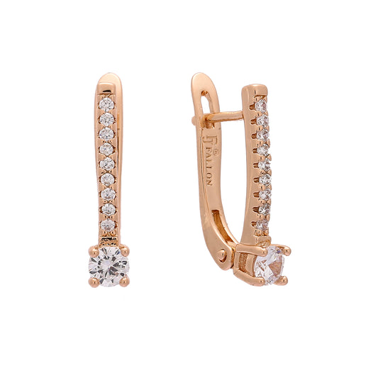 Solitario y aretes de oro rosa con cz blanca pavimentada