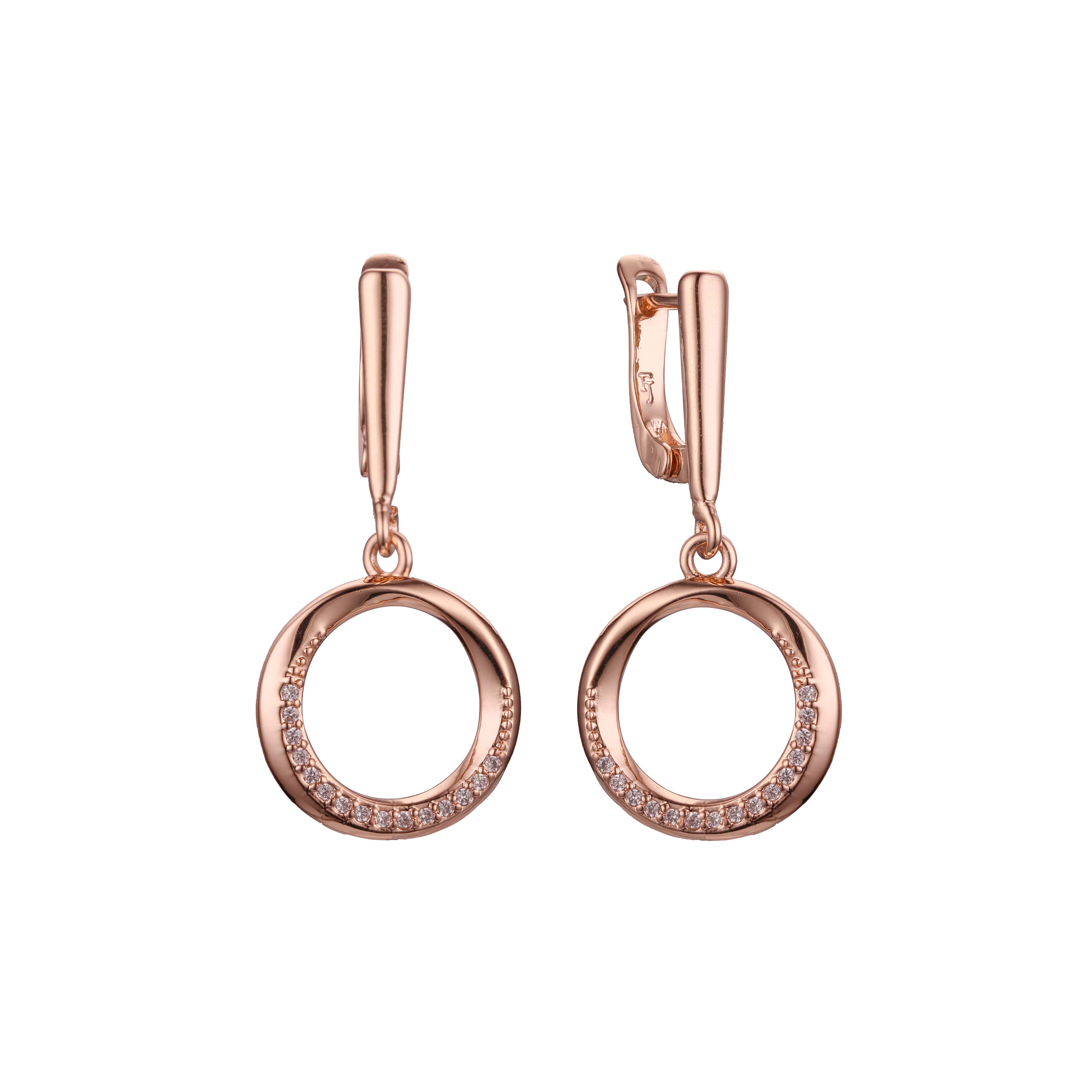 Aretes colgantes de racimo circular en Oro 14K, oro rosa, baño de dos tonos