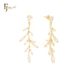 Tree branch with cluster leaves CZs 14K Gold stud earrings