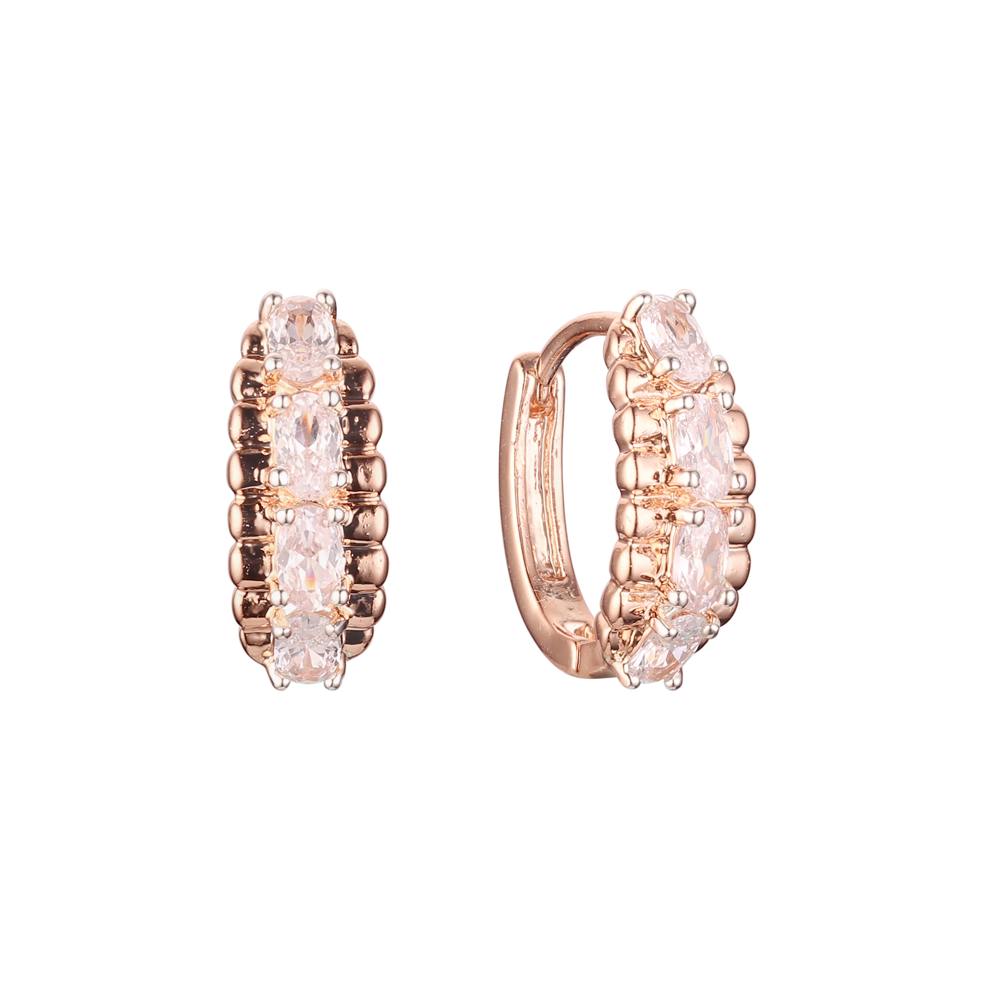 Brincos huggie cluster em ouro 14K, ouro rosa com duas cores de revestimento