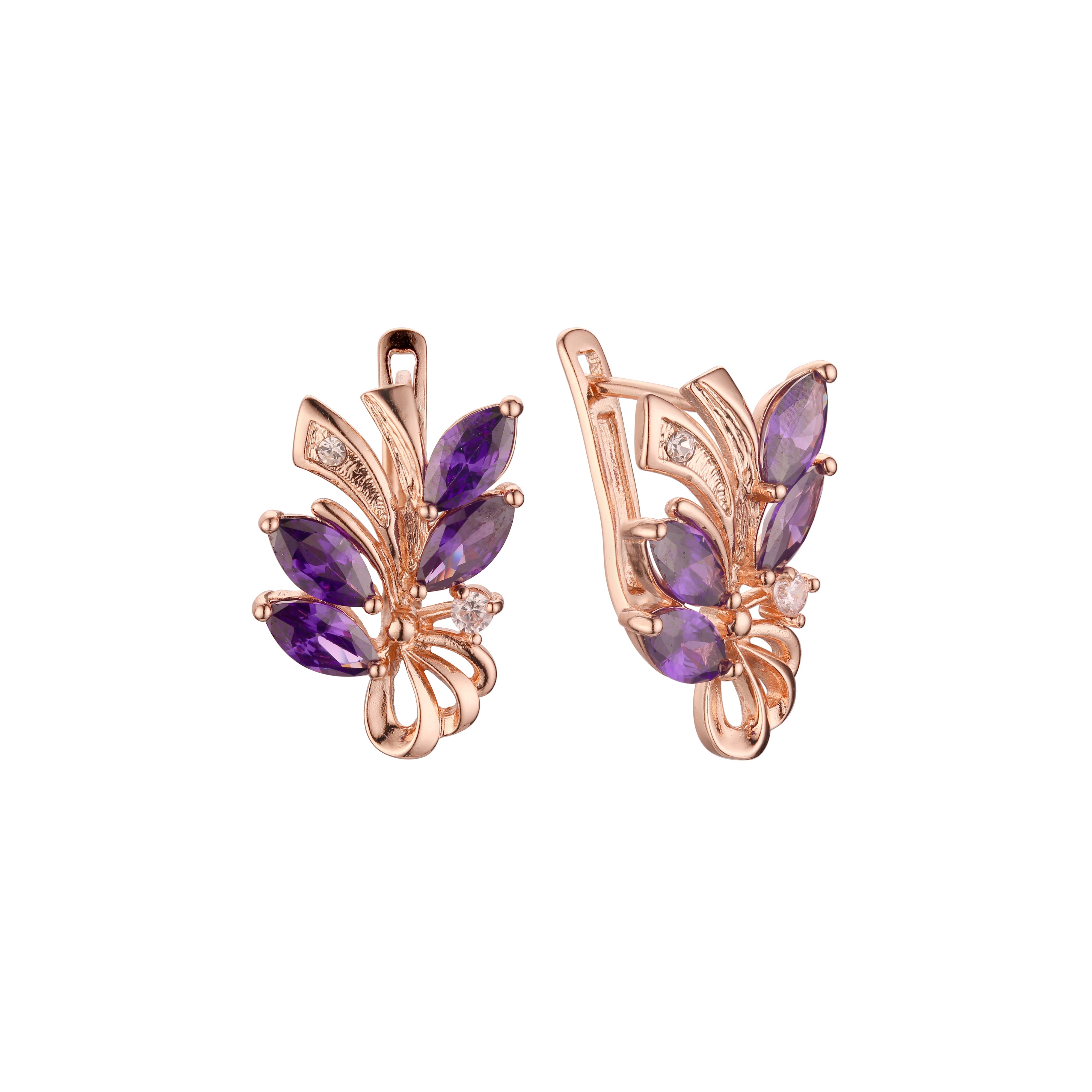 Sparkling cluster CZs flower 14K Gold, Rose Gold Earrings