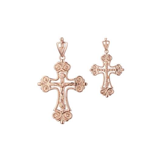 Orthodox cross budded pendant in Rose Gold two tone, 14K Gold plating colors