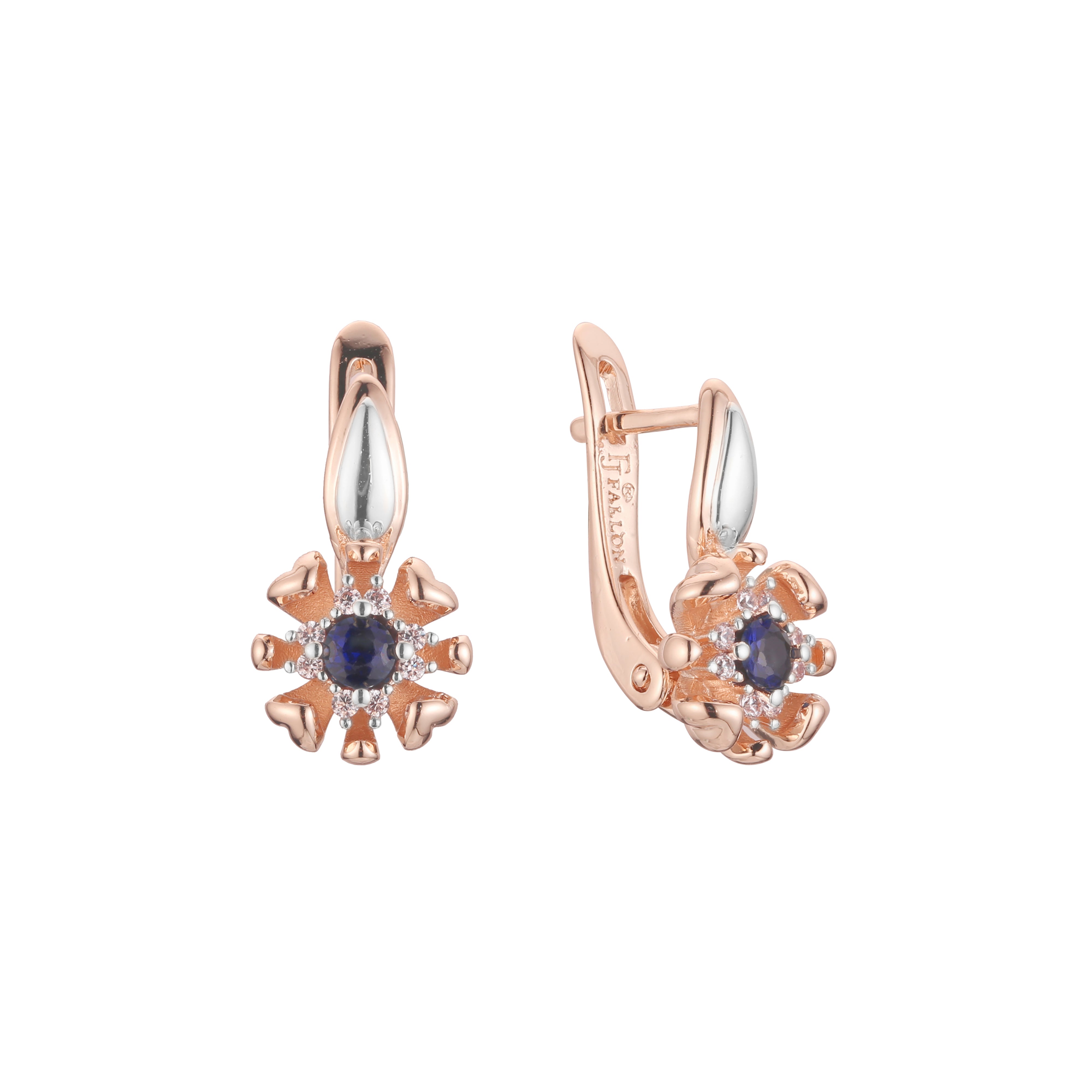 Aretes flor solitaria en Oro 14K, Oro Rosa, baño de dos tonos