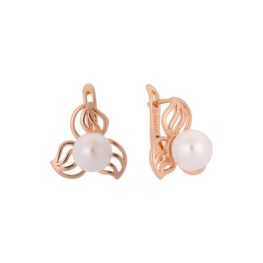 Pendientes tres hojas perla Oro Rosa