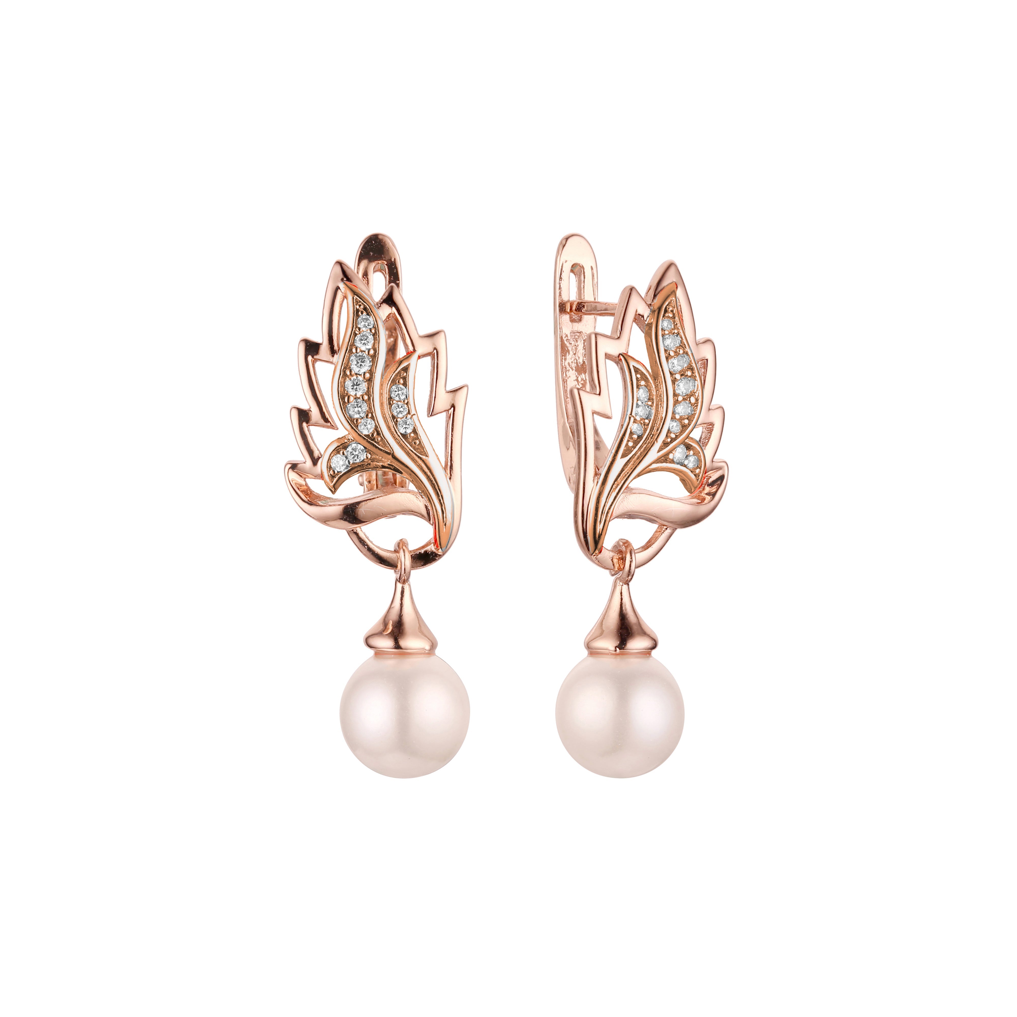 Pearl earrings in 14K Gold, Rose Gold, two tone plating colors