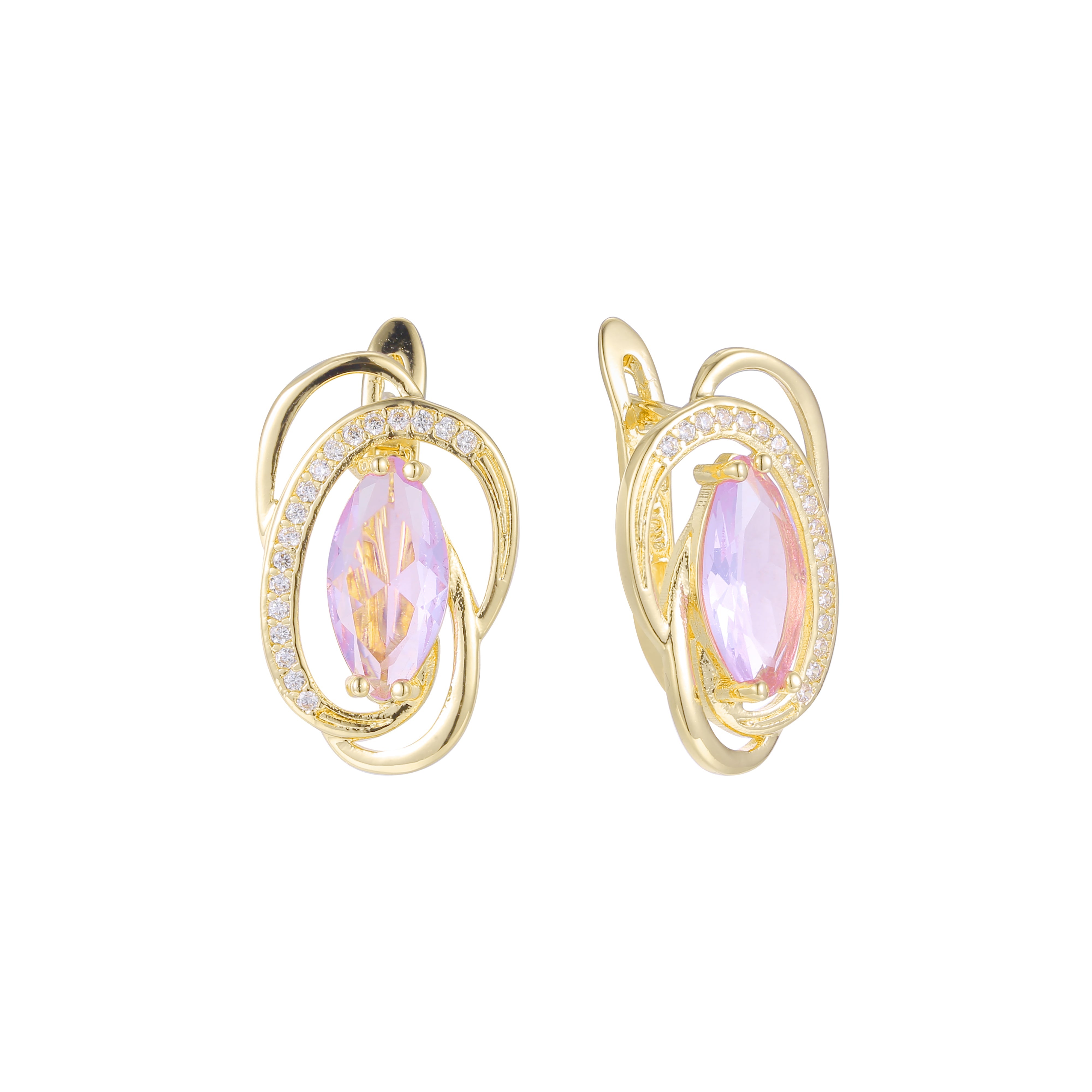 Brincos Solitaire Marquise em ouro 14K, ouro rosa, duas cores de revestimento