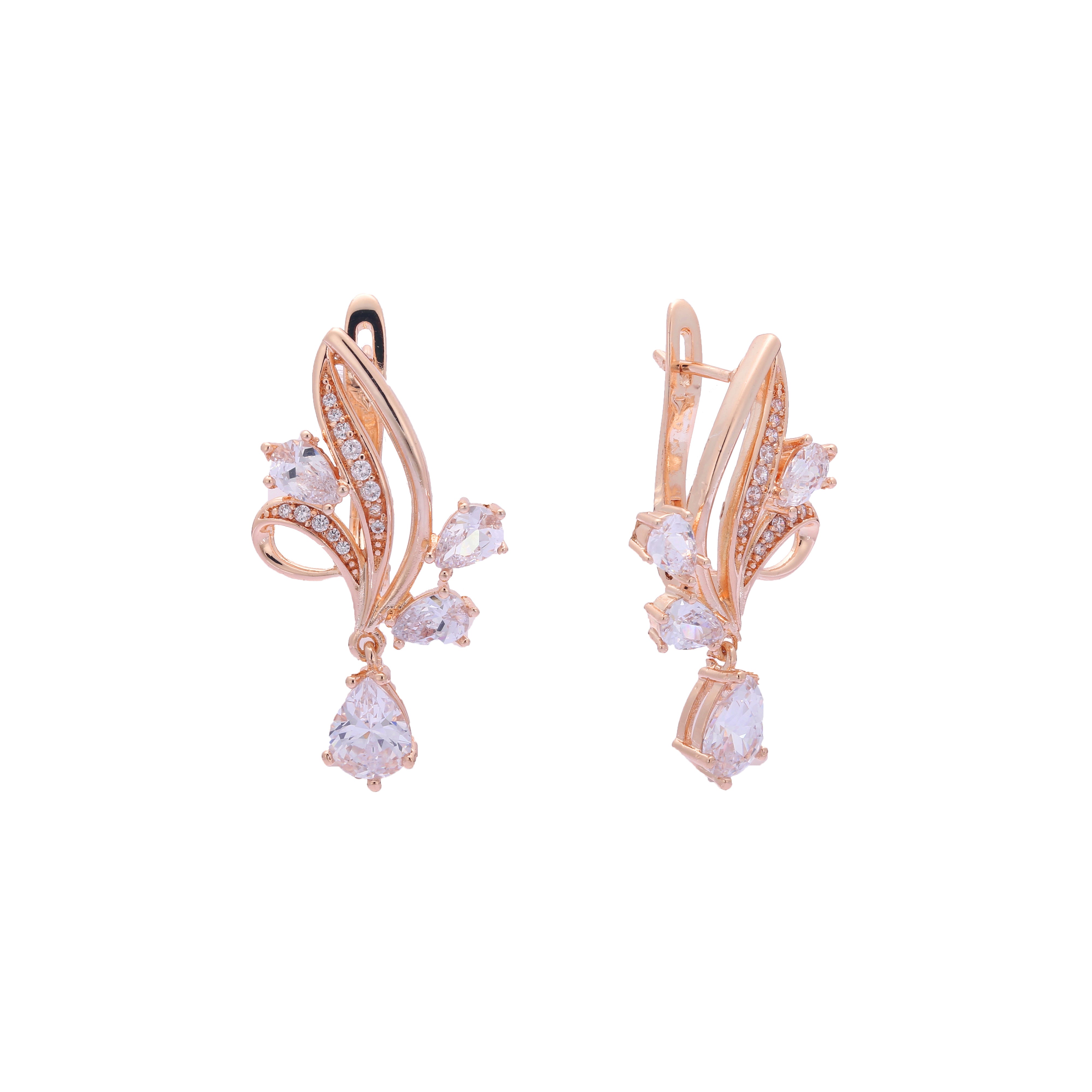 Luxurious cluster flower shape earrings in 14K Gold, Rose Gold, two tone plating colors