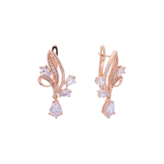 Lujosos aretes en forma de flor en racimo en Oro 14K, oro rosa, baño de dos tonos