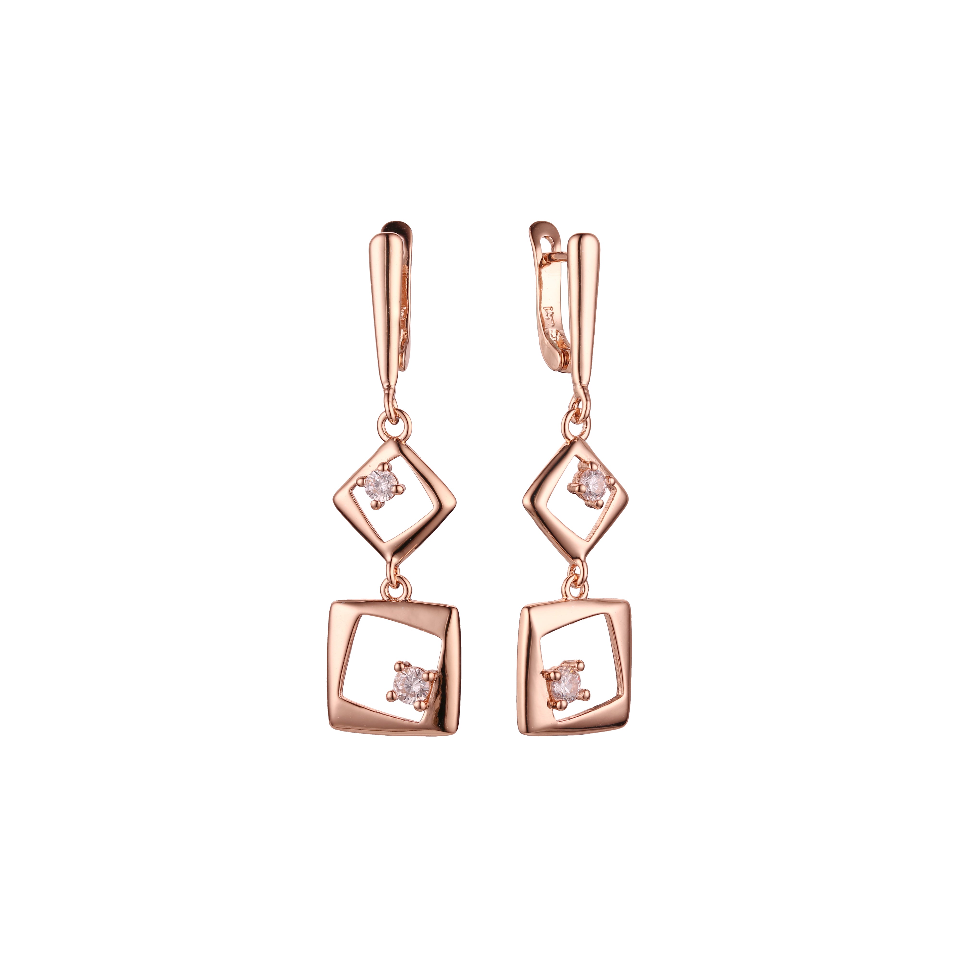 Double rhombus solitaire earrings in 14K Gold, Rose Gold plating colors