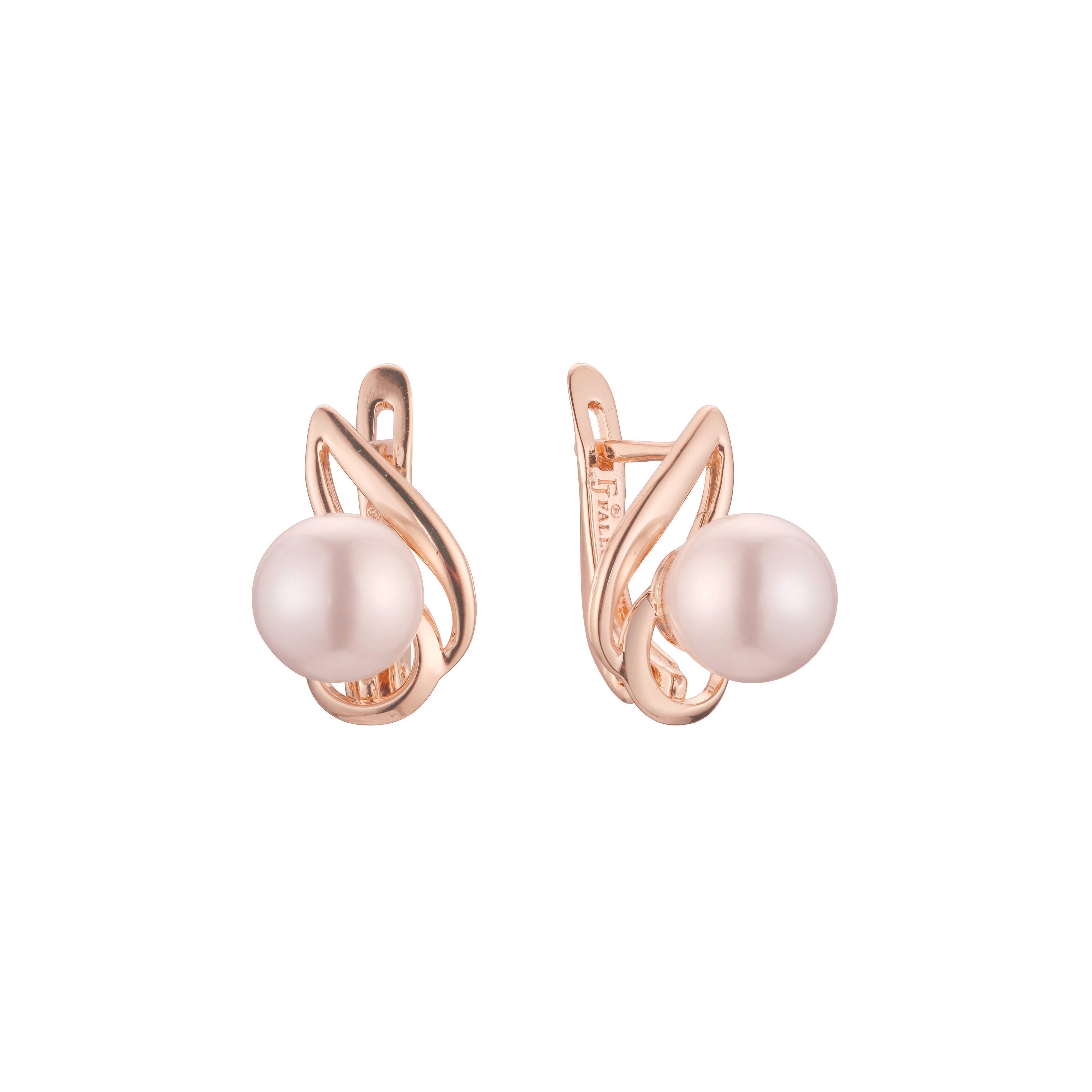 Leaves pearl earrings in 14K Gold, Rose Gold, two tone plating colors