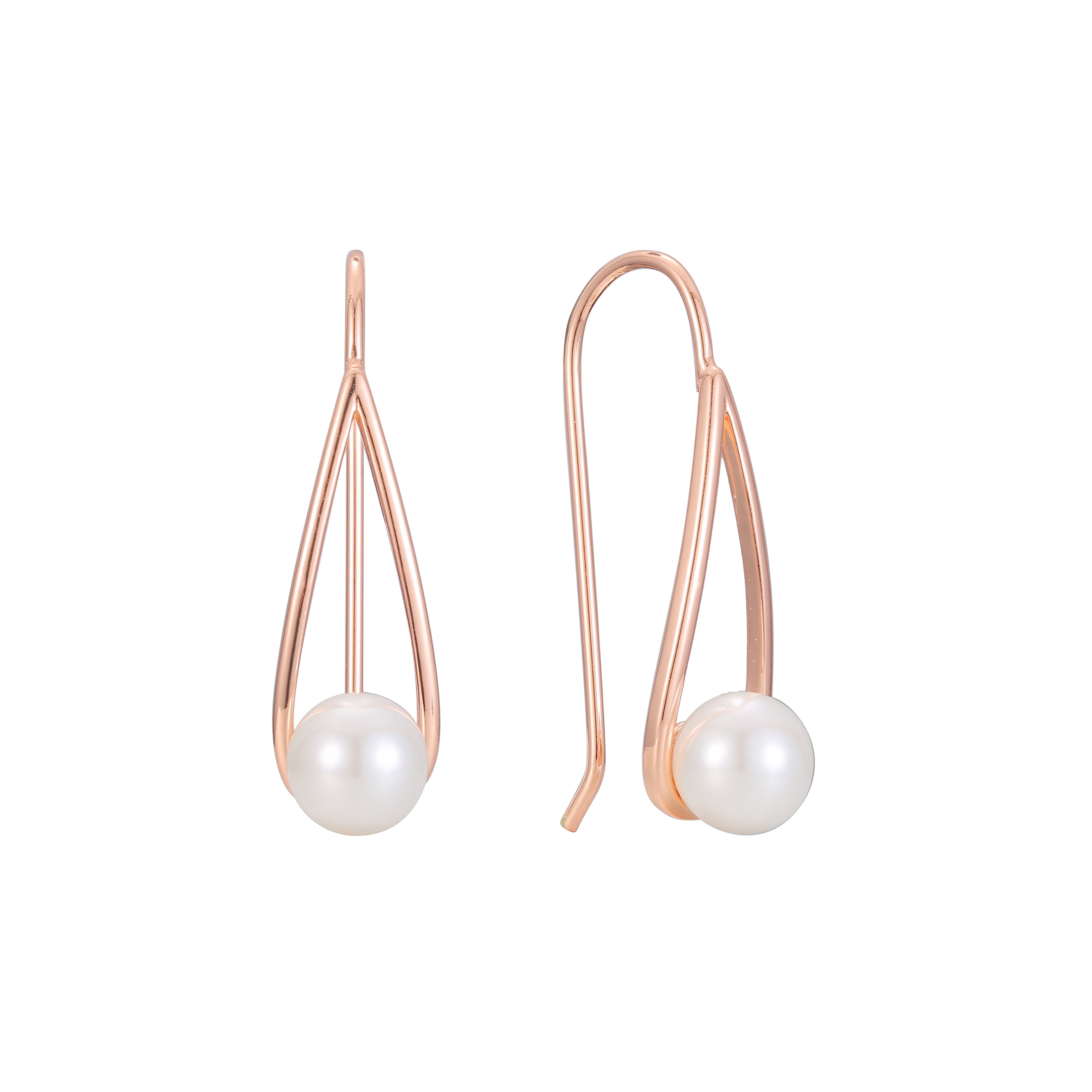 Aretes de gancho de alambre de perla en Oro 14K, colores de baño de oro rosa