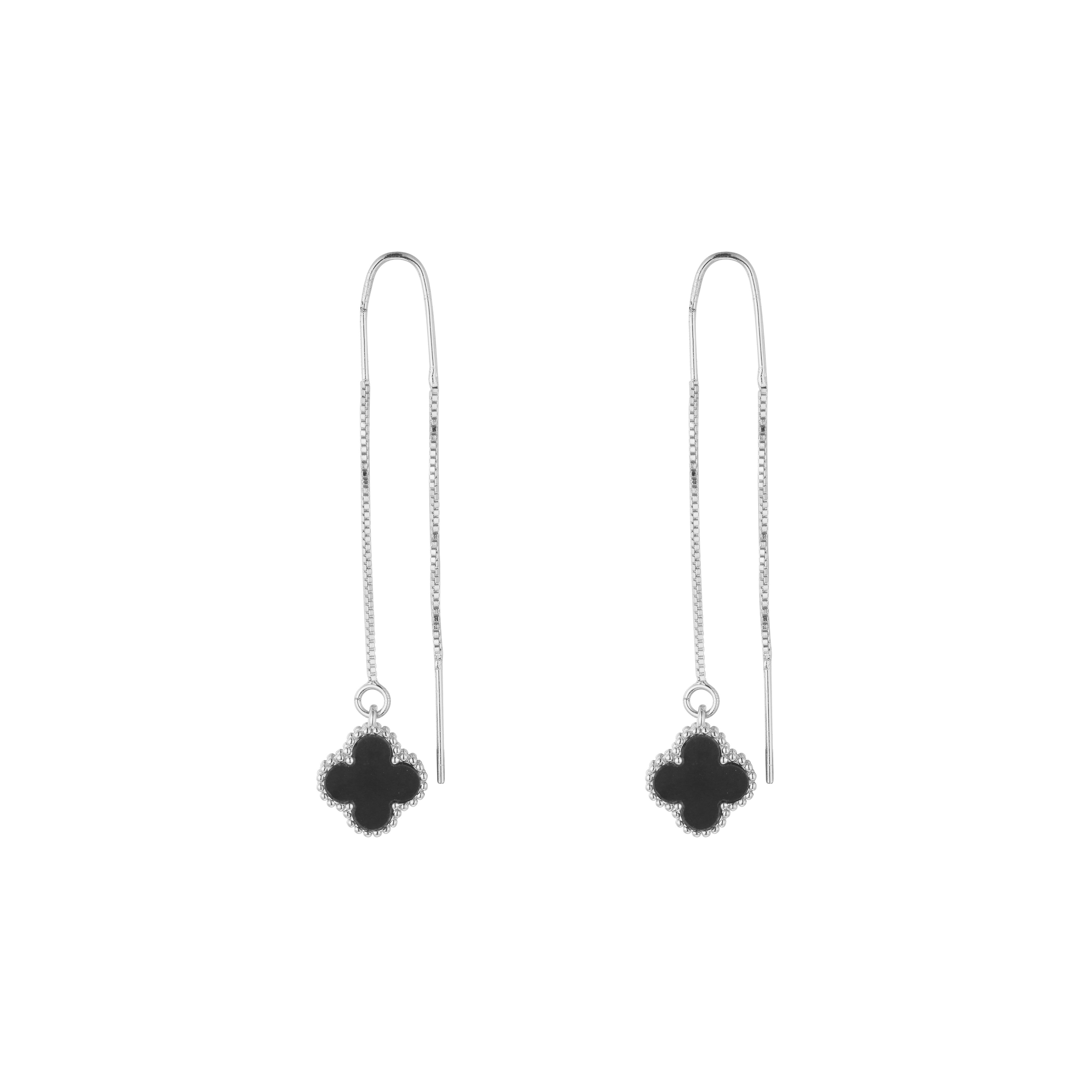 Clover threader earrings in White Gold, Rose Gold plating colors