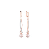 Aretes colgantes de perlas en Oro 14K, oro rosa, baño de dos tonos