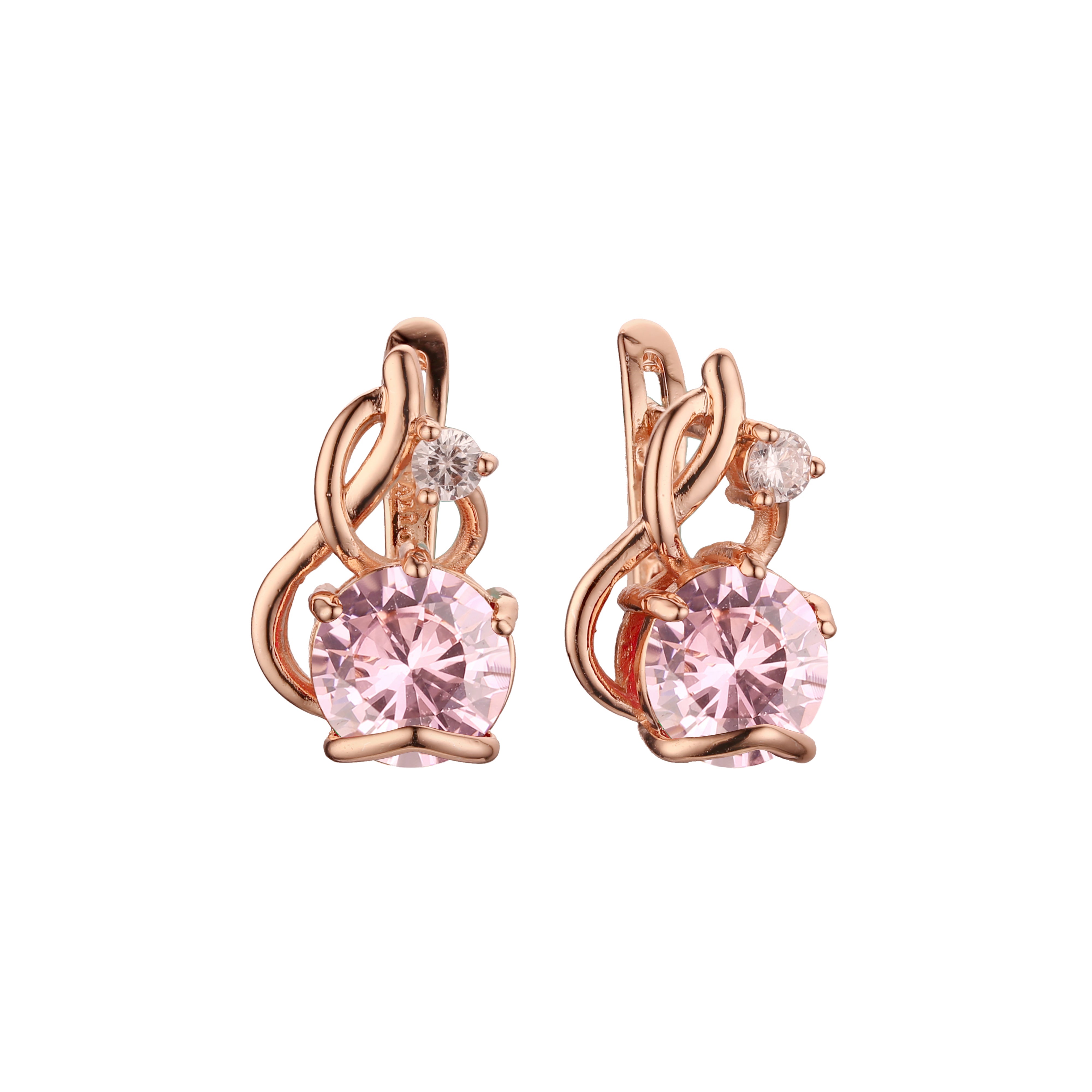 Elegant Solitaire big round colorful CZ in branches Rose Gold earrings