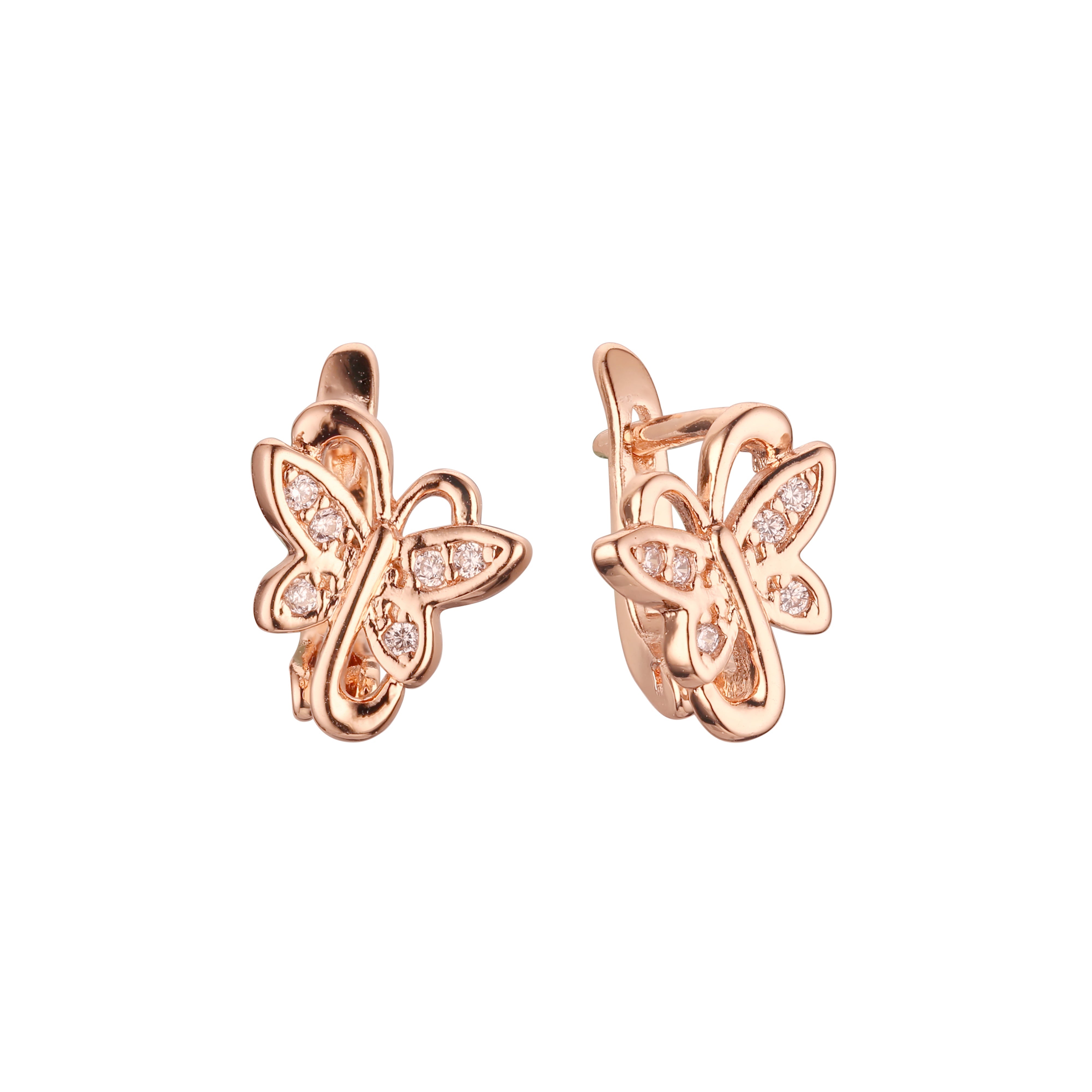 Brincos borboleta em ouro 14K, cores banhadas a ouro rosa