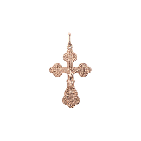 Catholic cross budded pendant in Rose Gold two tone, 14K Gold plating colors