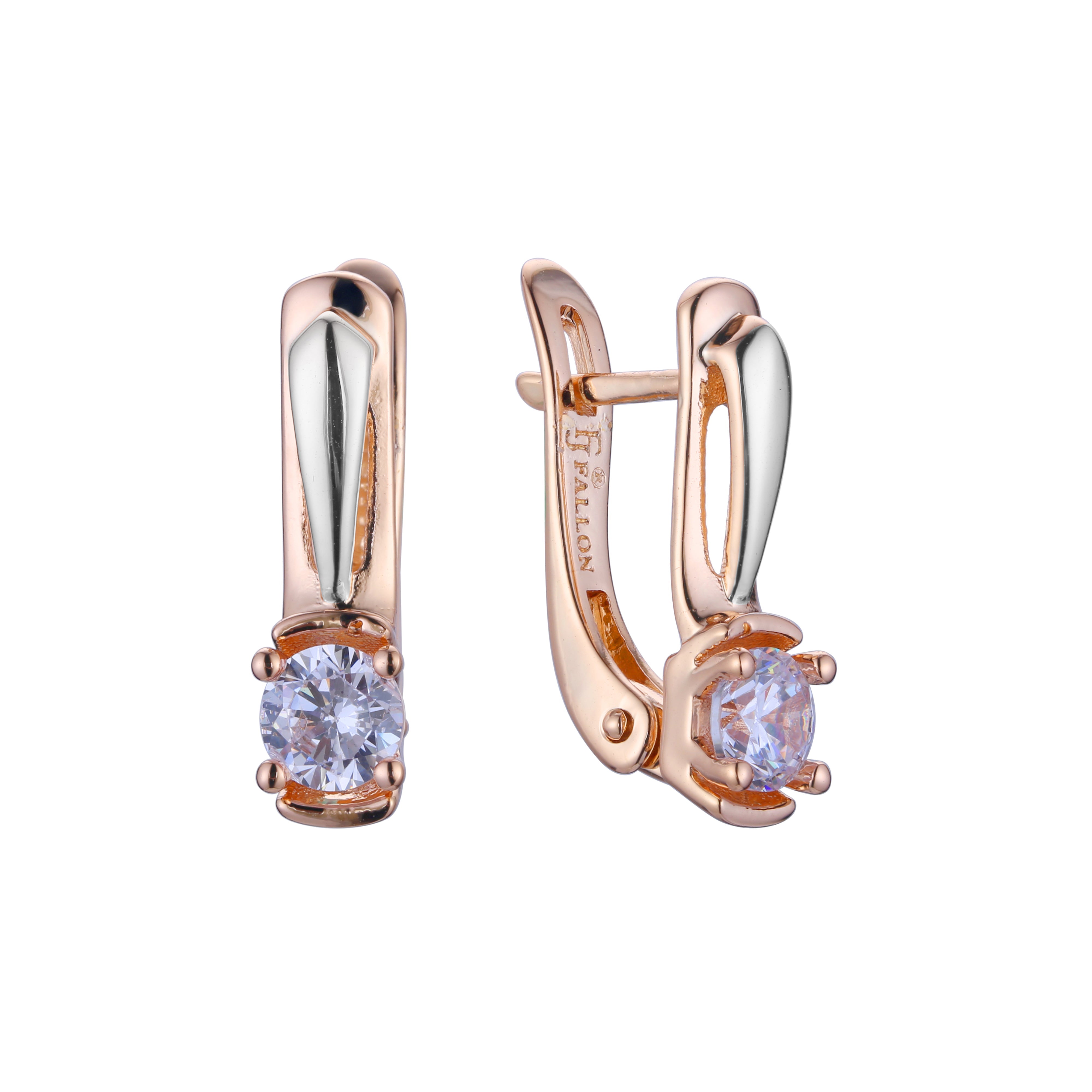 Solitaire earrings in 14K Gold, 18K Gold two tone plating colors