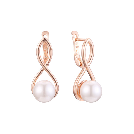 Aretes de Perlas en Oro de 14K, colores baño de Oro Rosa