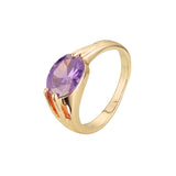 Anéis de design Marquise Cut Amethyst White Cz Solitaire em ouro 14K, cores banhadas em ouro rosa