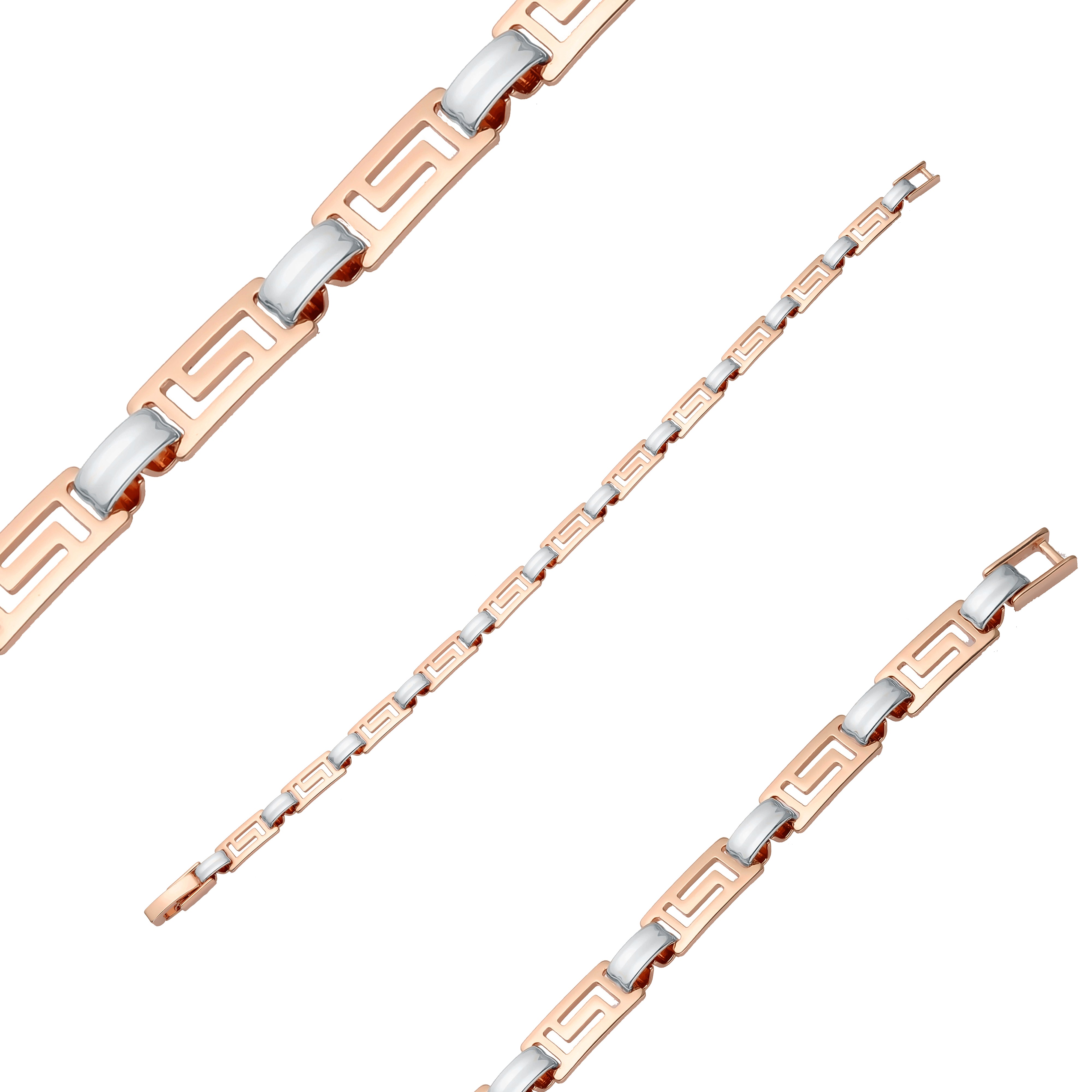 Fancy link bracelets plated in 14K Gold, Rose Gold two tone colors