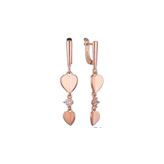 Solitaire heart drop earrings in 14K Gold, Rose Gold plating colors