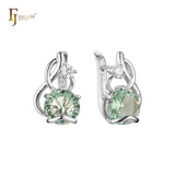 Elegant Solitaire big round colorful CZ in branches Rose Gold earrings