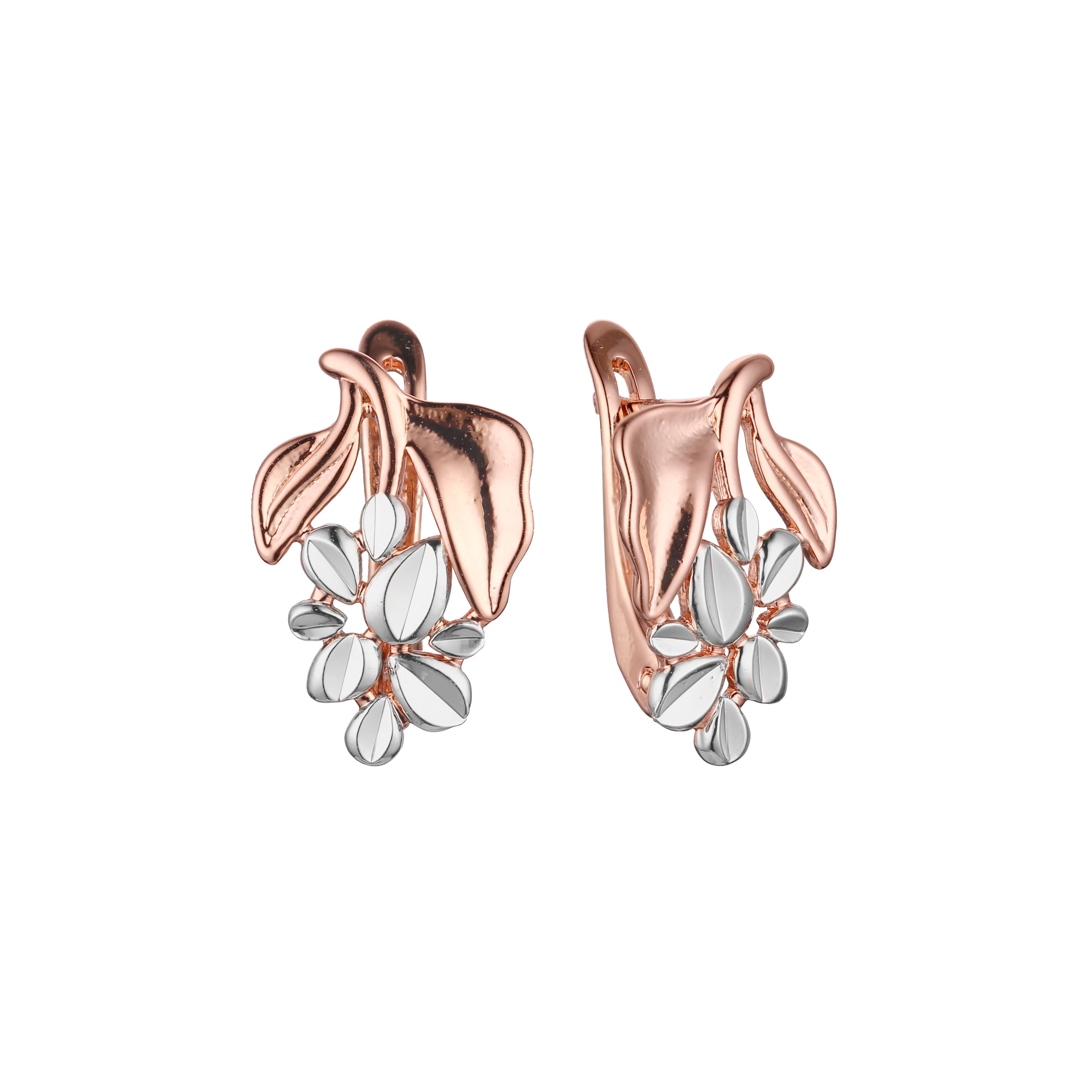 Aretes de hojas en Oro 14K, Oro Rosa, baño en dos tonos