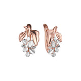 Aretes de hojas en Oro 14K, Oro Rosa, baño en dos tonos