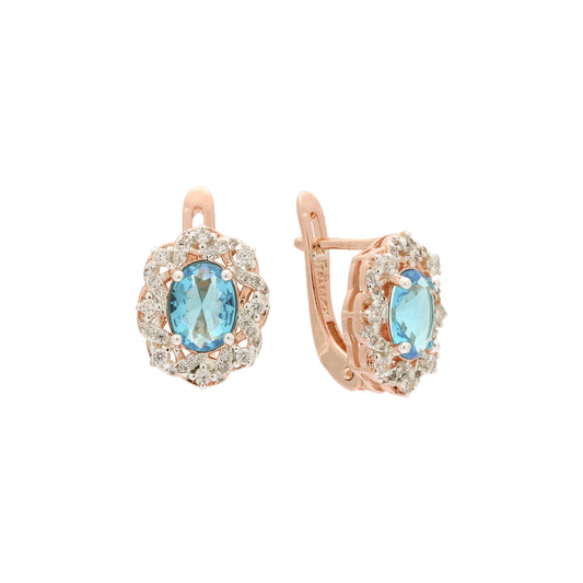 Rose Gold two tone big stone halo earrings