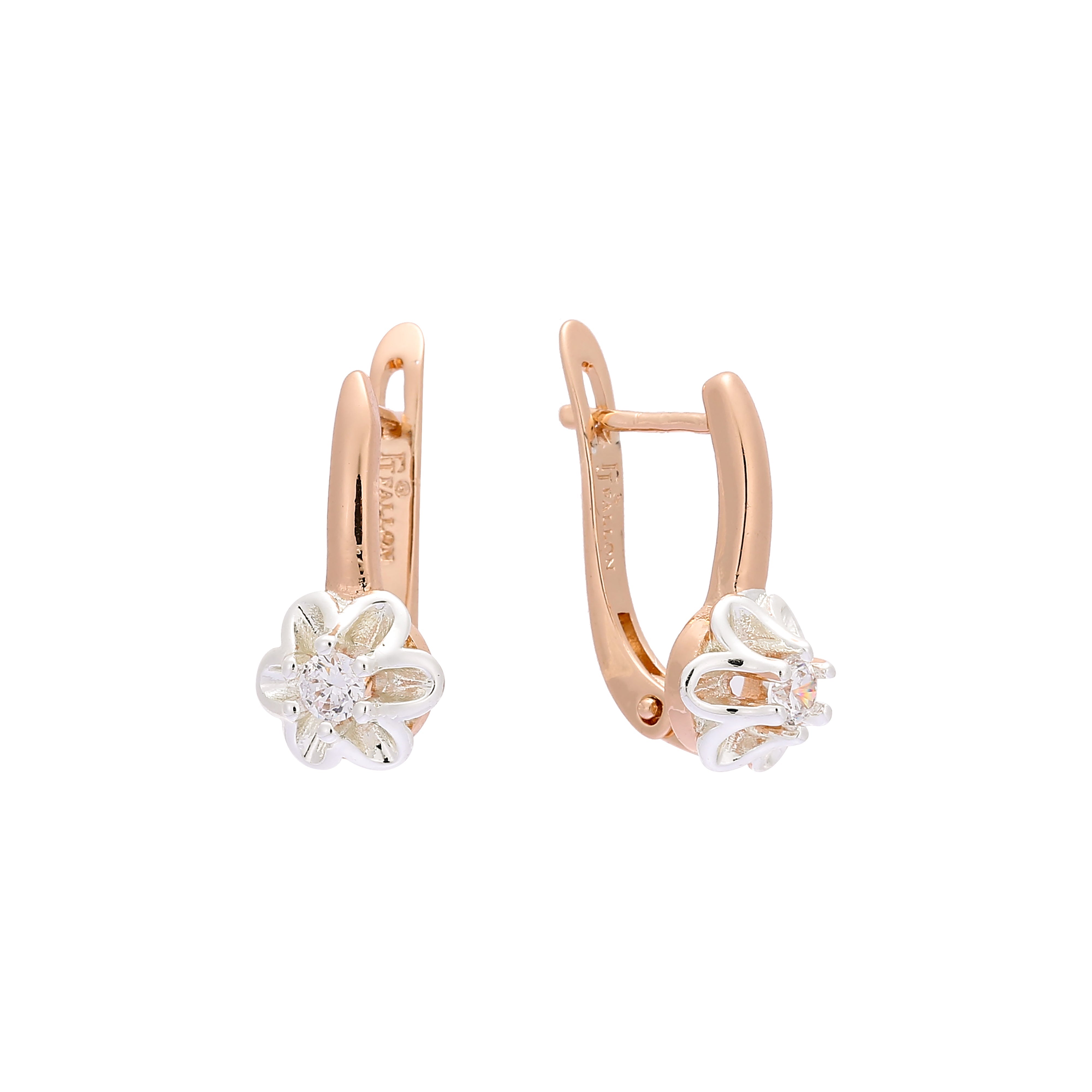 Solitaire flower earrings in 14K Gold, Rose Gold, two tone plating colors