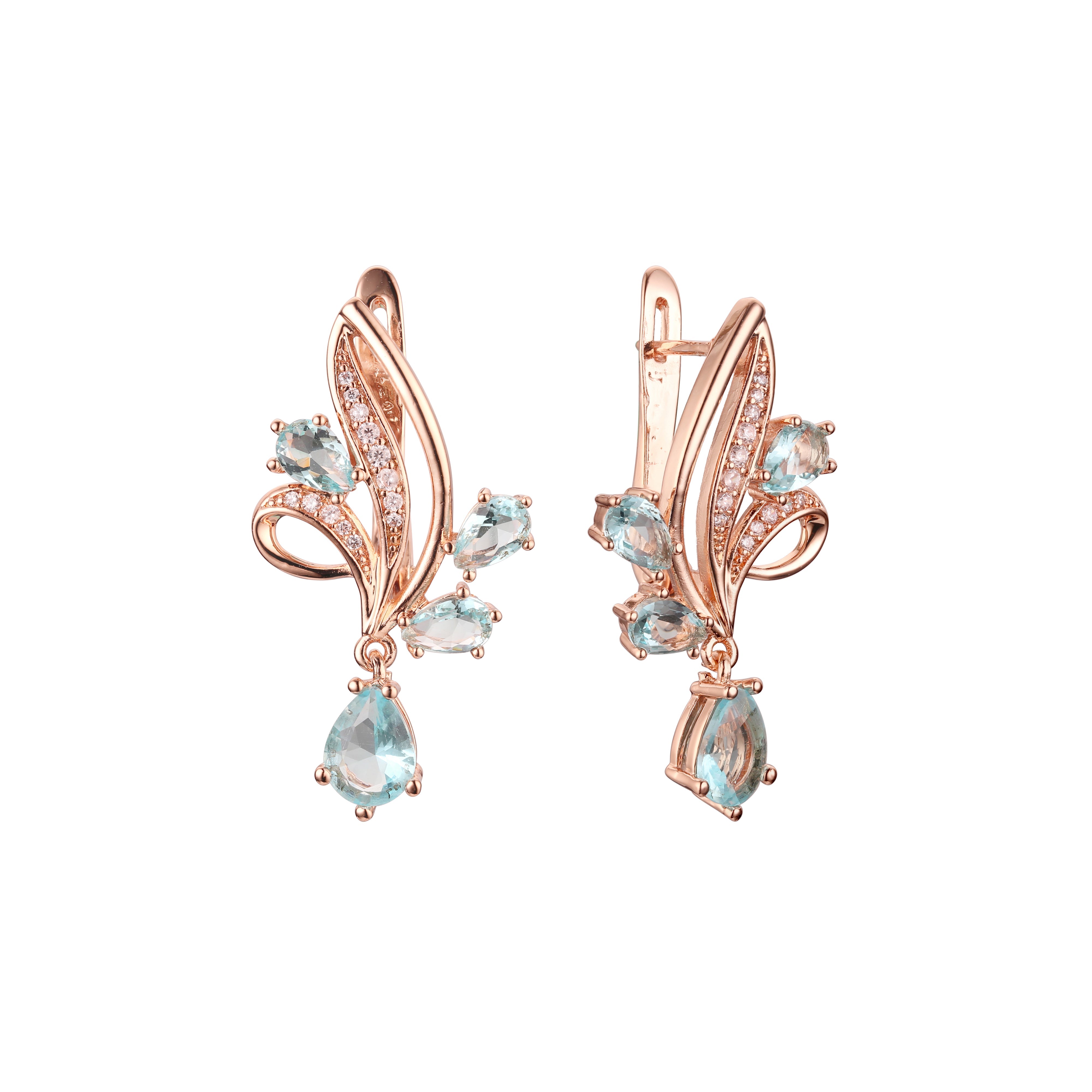 Luxurious cluster flower shape earrings in 14K Gold, Rose Gold, two tone plating colors