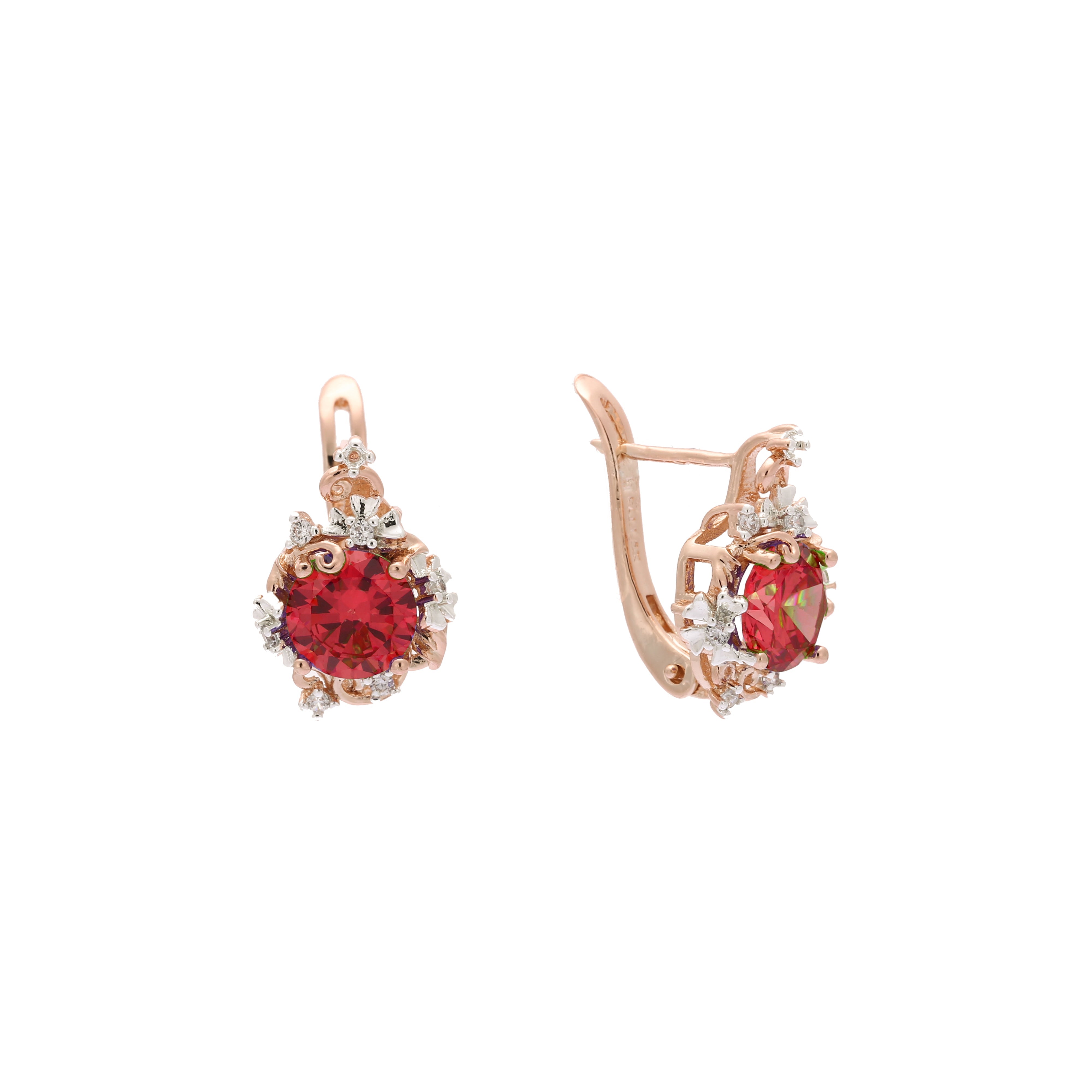 Solitaire big stone earrings in Rose Gold, two tone plating colors