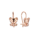 Wire hook bear solitaire child earrings in 14K Gold, Rose Gold, two tone plating colors