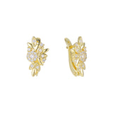 Flower and leaves cluster earrings in 14K Gold, Rose Gold, two tone plating colors