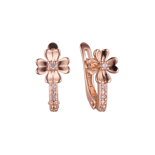 Aretes Clover en Oro 14K, Oro Rosa, baño en dos colores