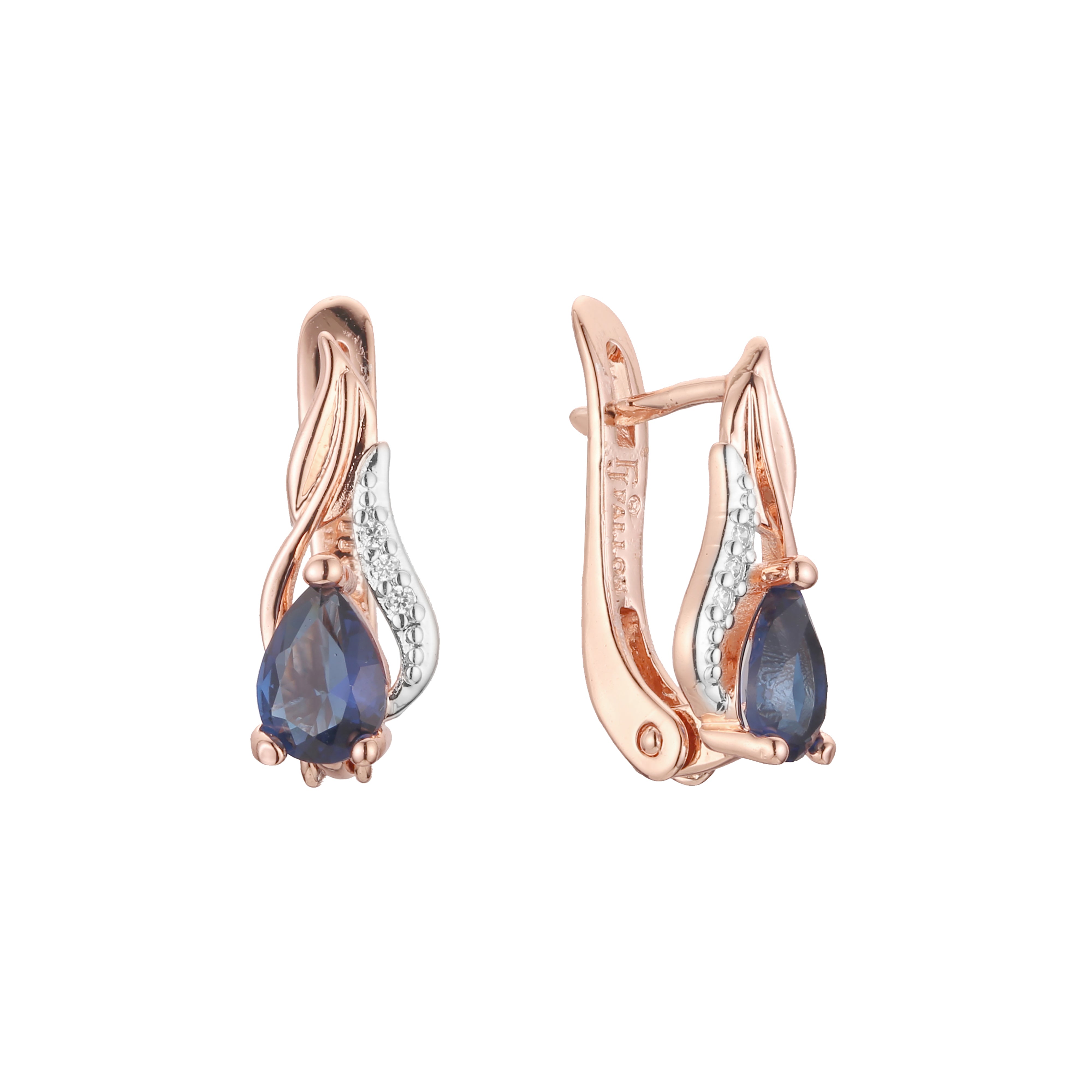 Leaves solitaire earrings in 14K Gold, Rose Gold, two tone plating colors